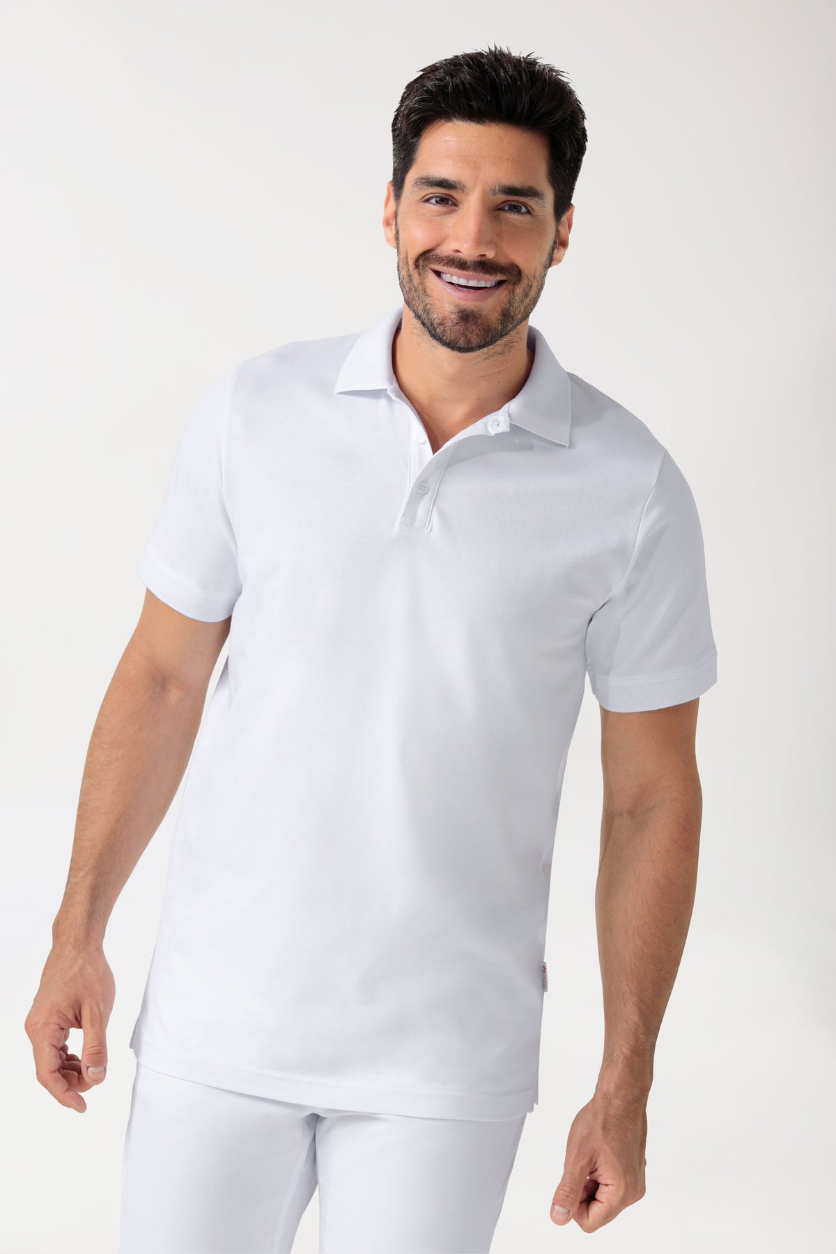 T-shirt Stretch Homme - Col polo - Boutonné blanc, Vue de face