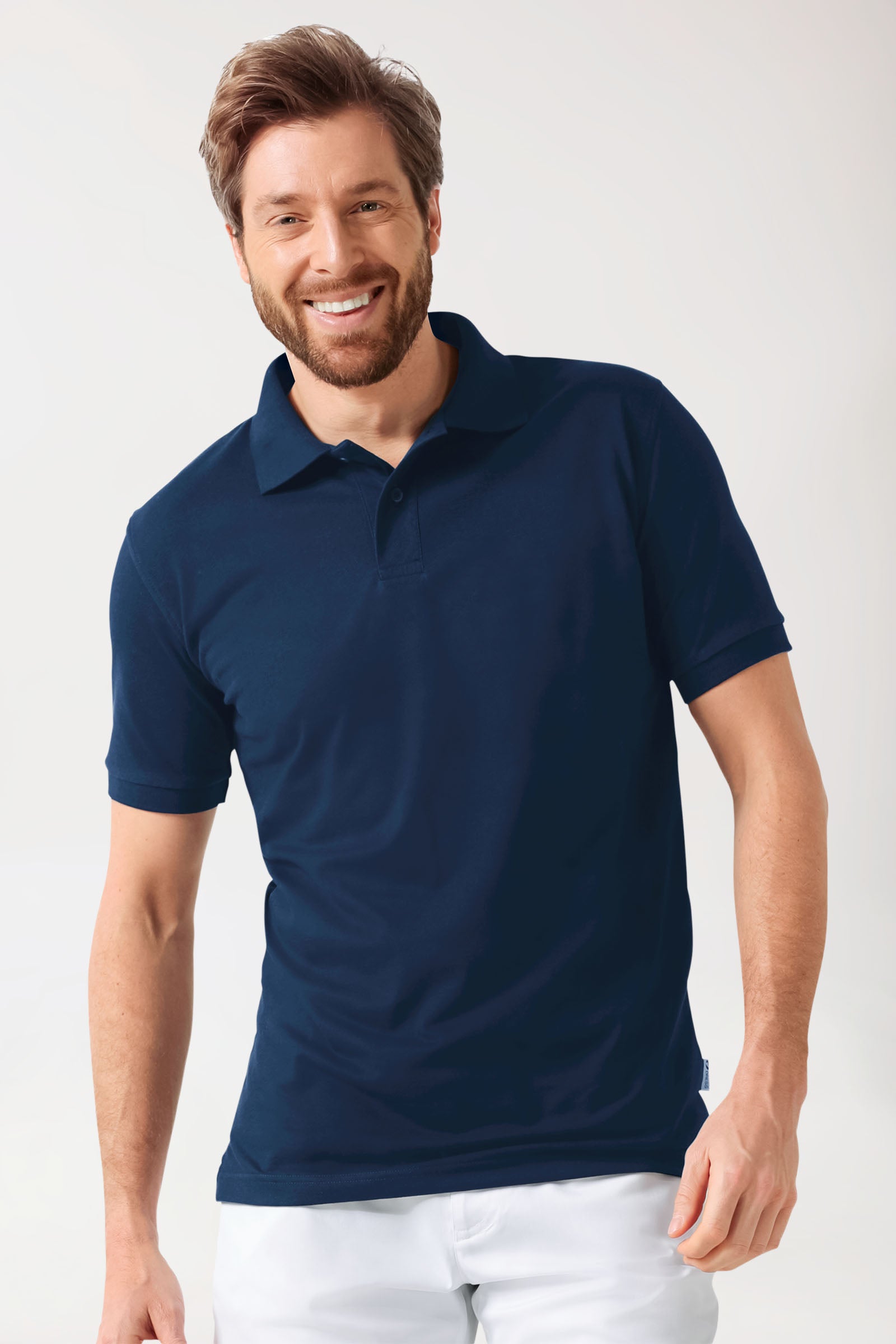 T-shirt Stretch Homme - Col polo bleu navy, Vue de face