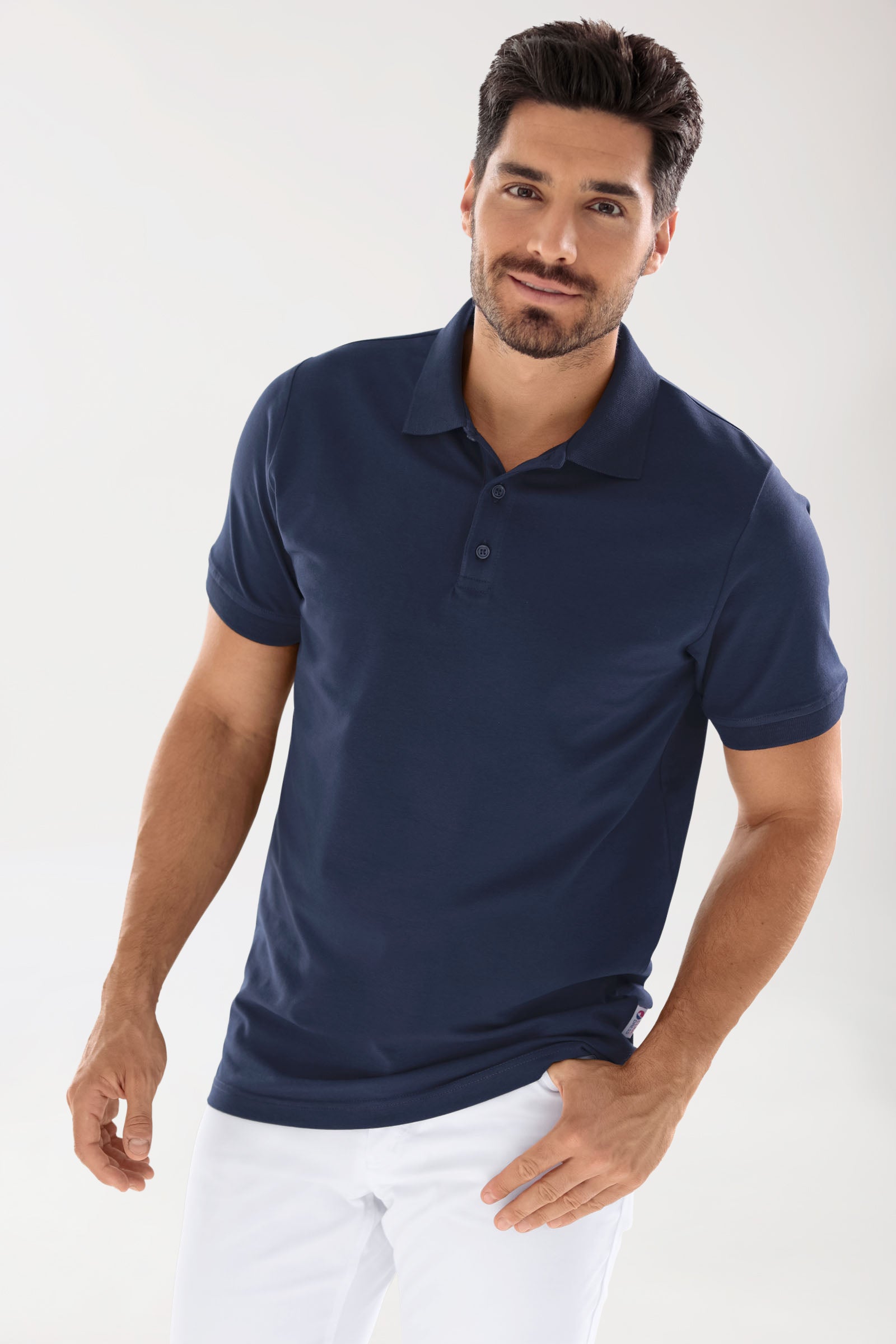 T-shirt Stretch Homme - Col polo - Boutonné bleu navy