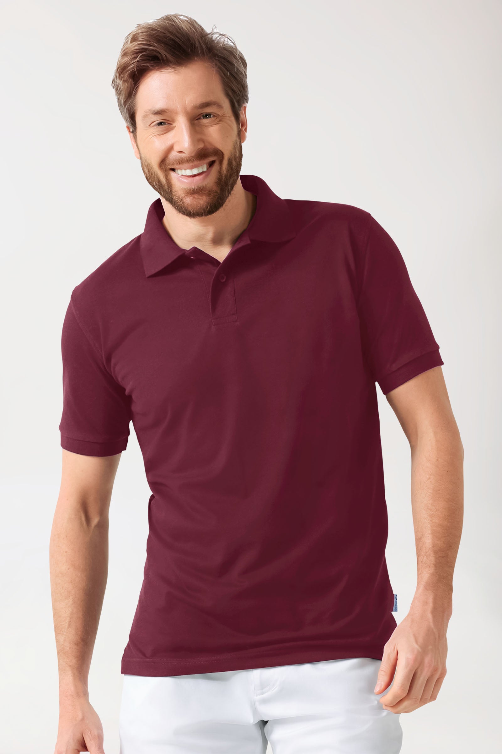 T-shirt Stretch Homme - Col polo bordeaux, Vue de face