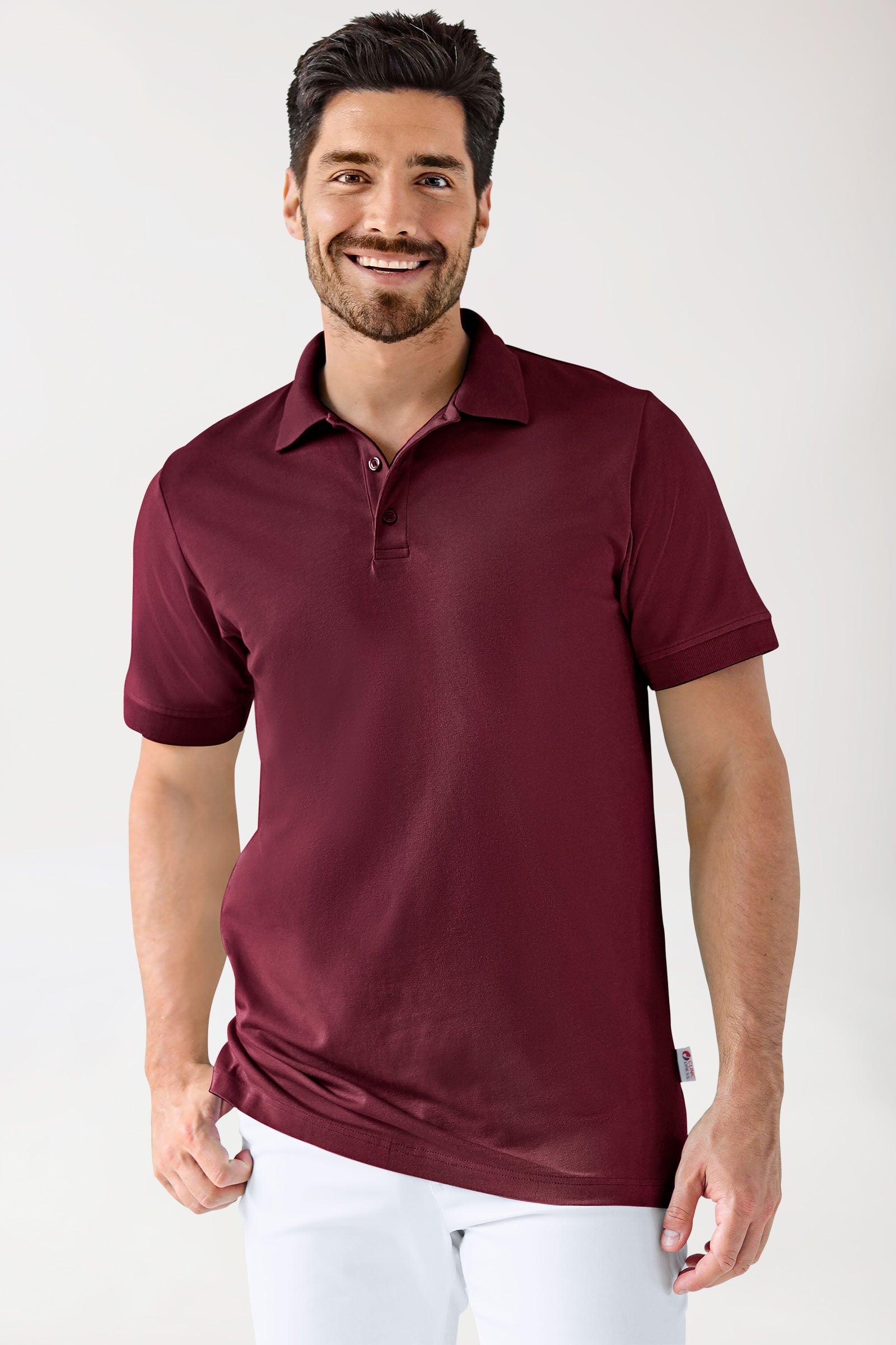 T-shirt Stretch Homme - Col polo - Boutonné bordeaux, Vue de face
