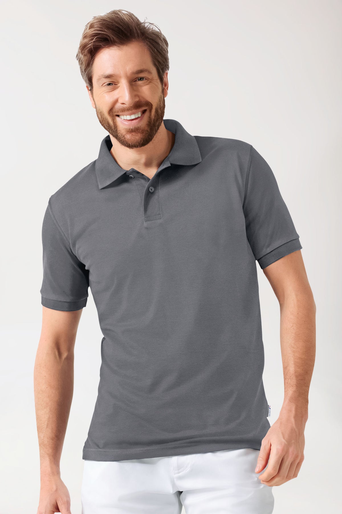 T-shirt Stretch Homme - Col polo gris granit, Vue de face