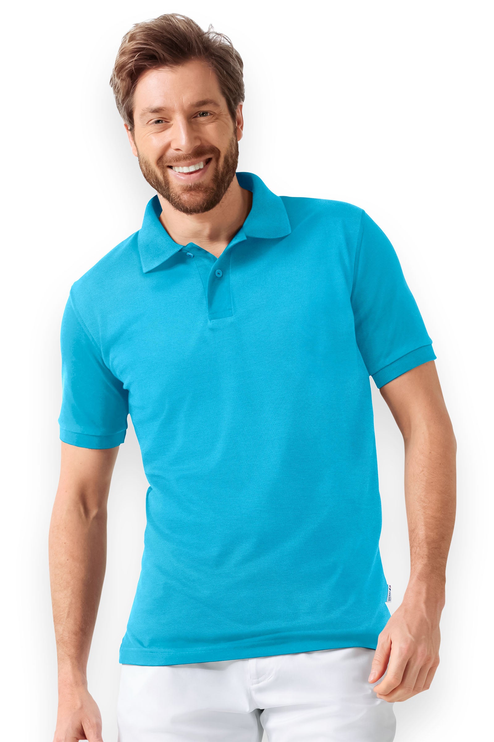T-shirt Stretch Homme - Col polo turquoise