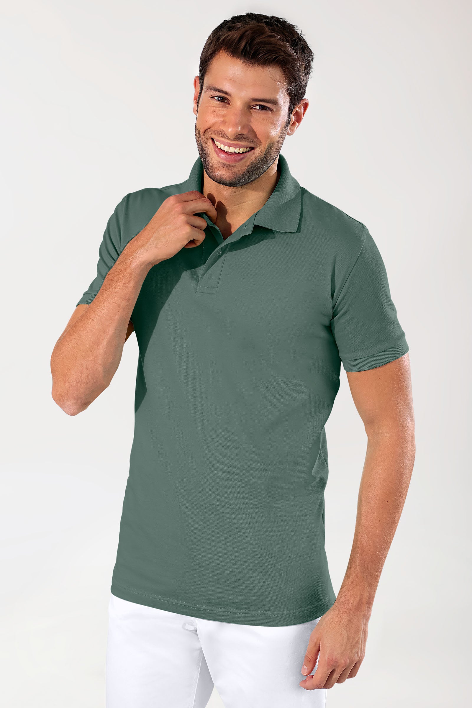 T-shirt Stretch Homme - Col polo vert foncé