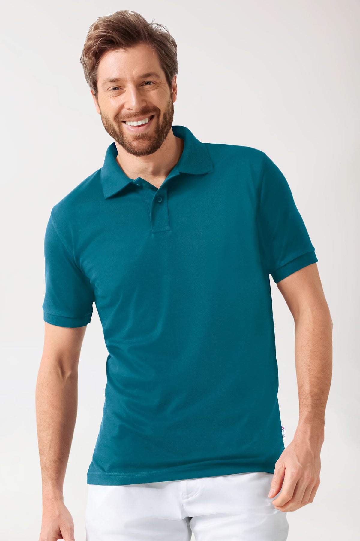 T-shirt Stretch Homme - Col polo vert pétrole, Vue de face