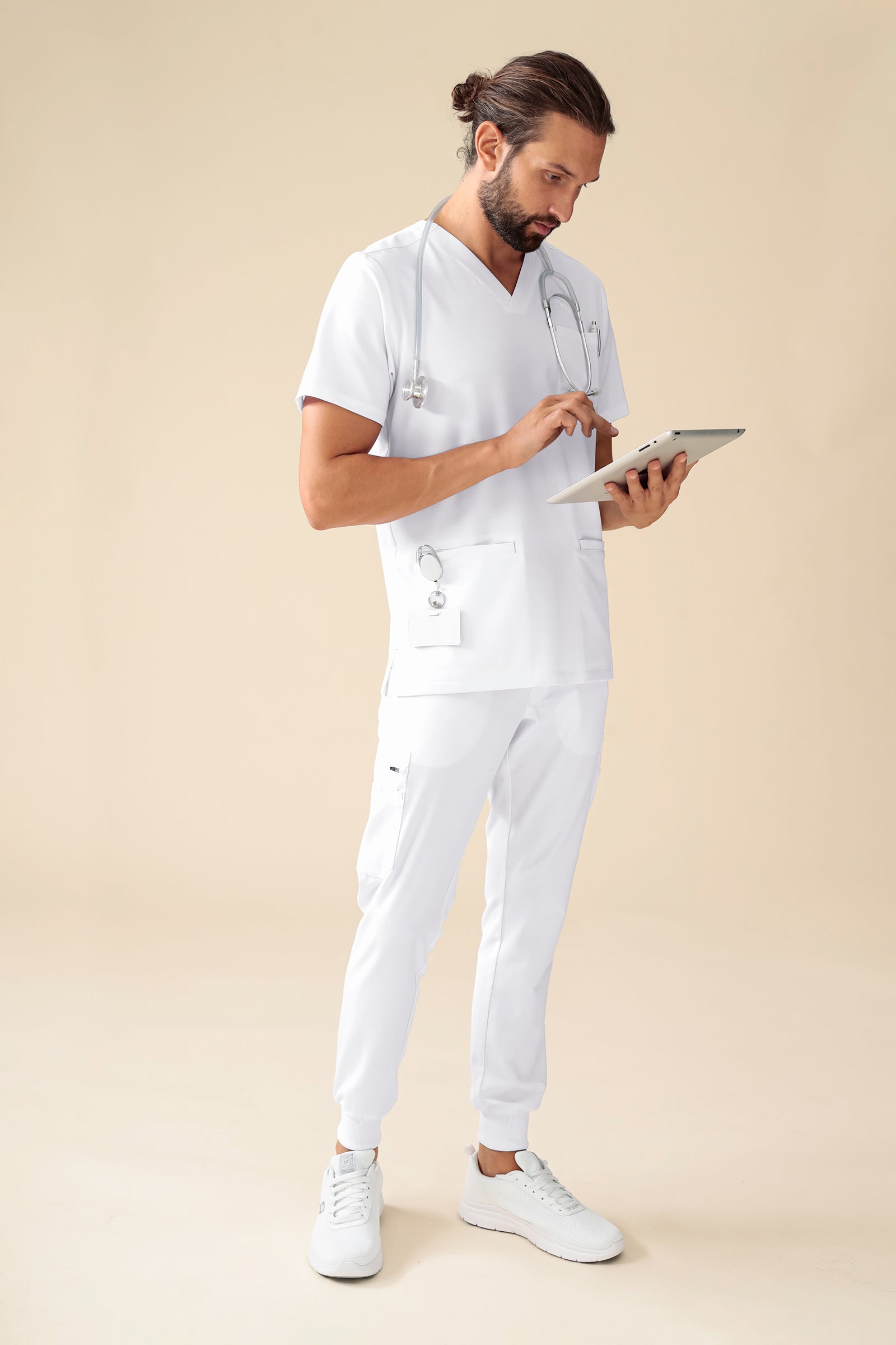 KAERE Tunique Homme - Lot de 3 - Col V blanc