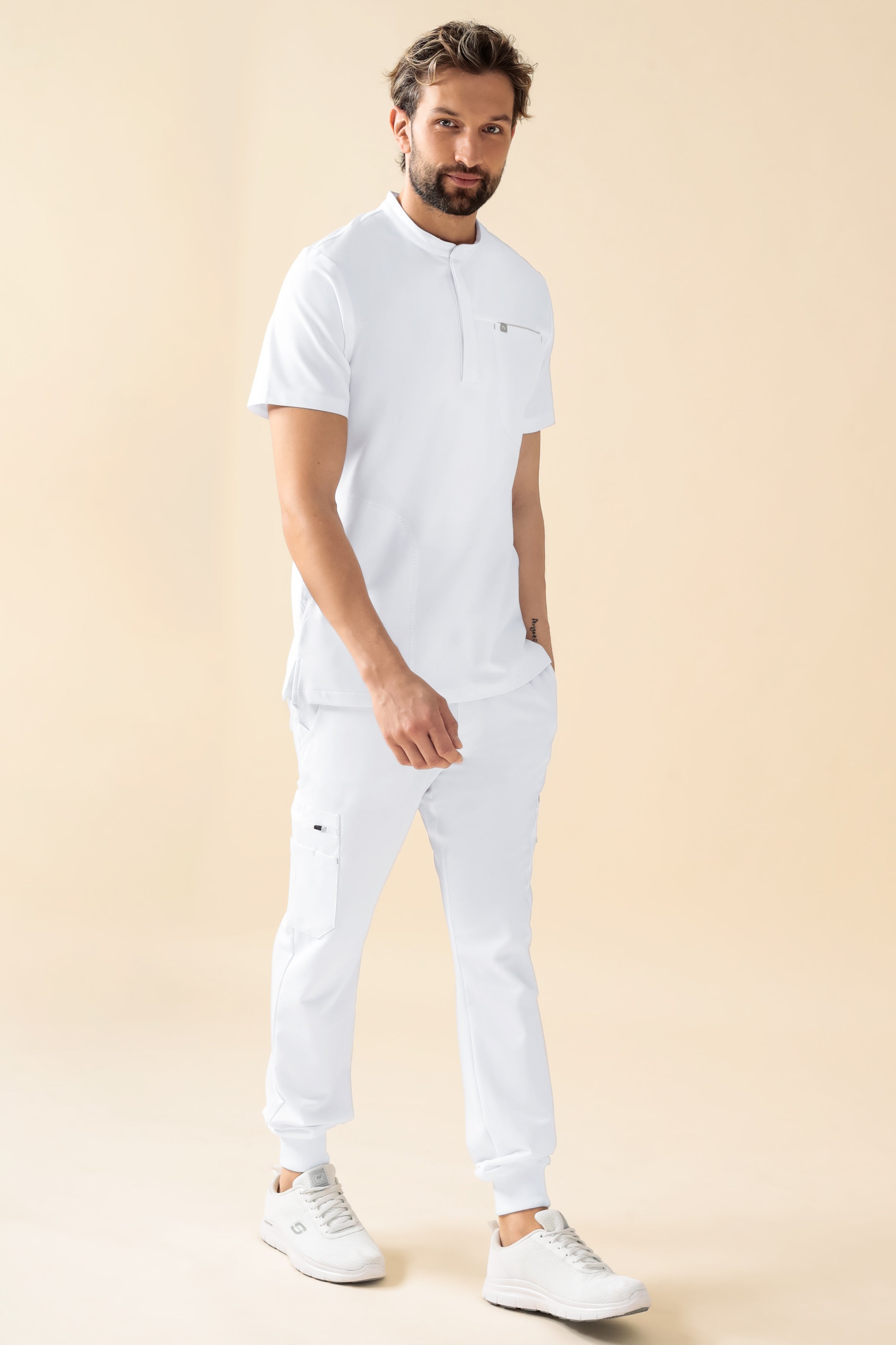 KAERE Tunique Homme - Col officier blanc