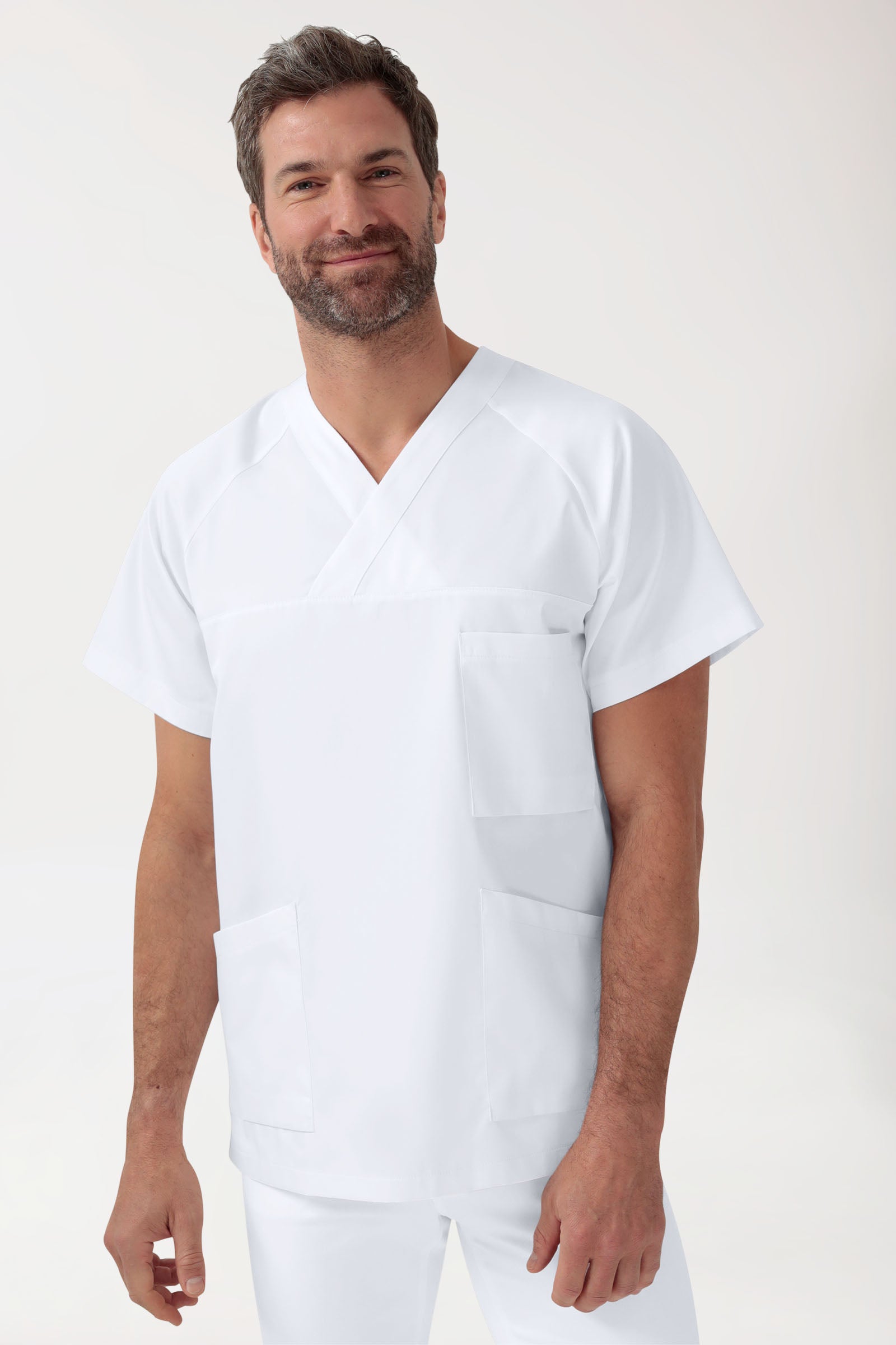 LA tunique médicale homme - Décolleté V blanc
