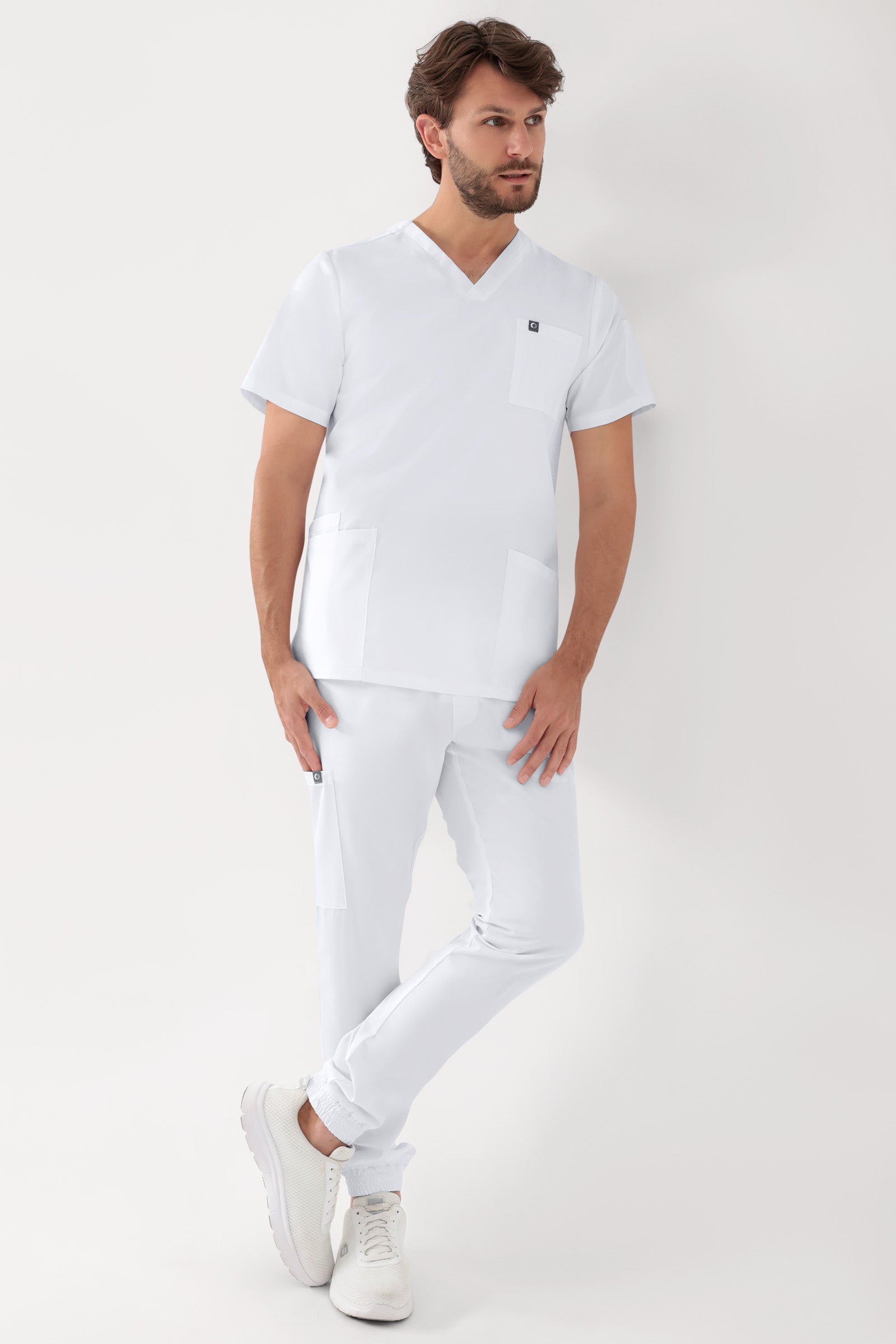 GREEN Tunique Stretch Homme - Décolleté V blanc