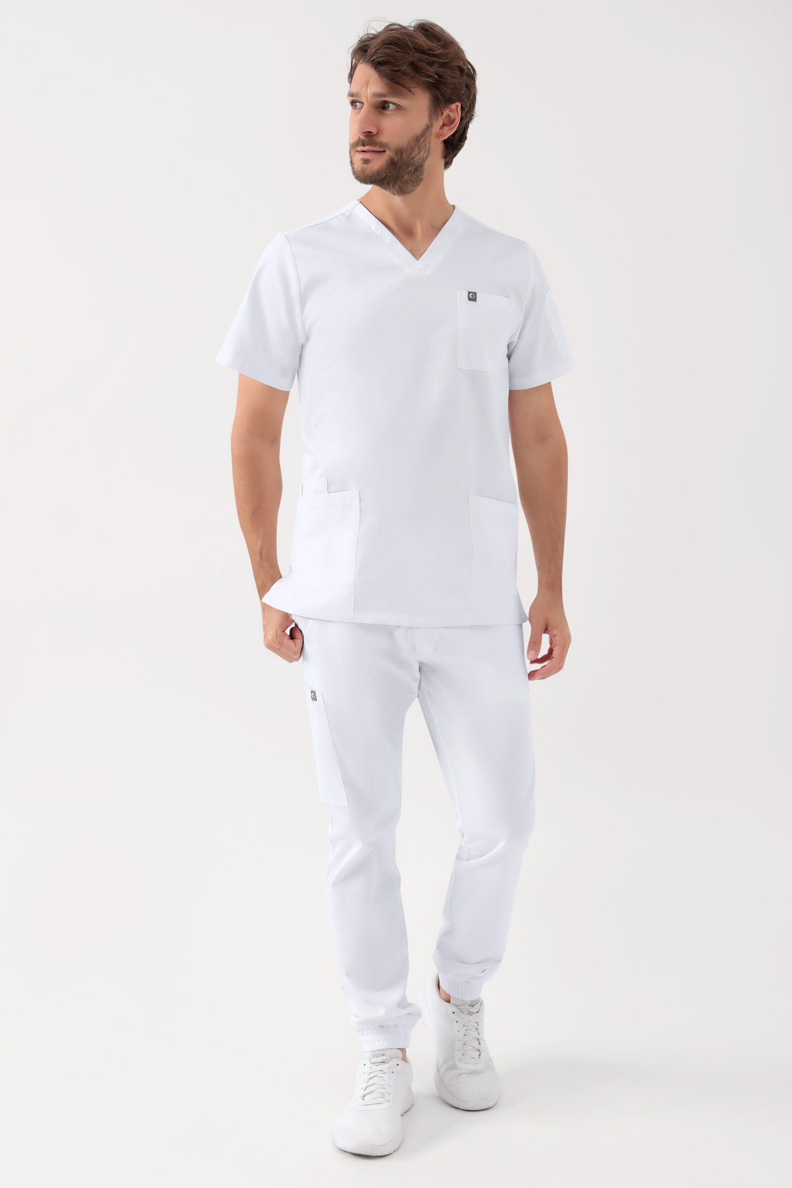 GREEN Tunique Stretch Homme - Décolleté V blanc