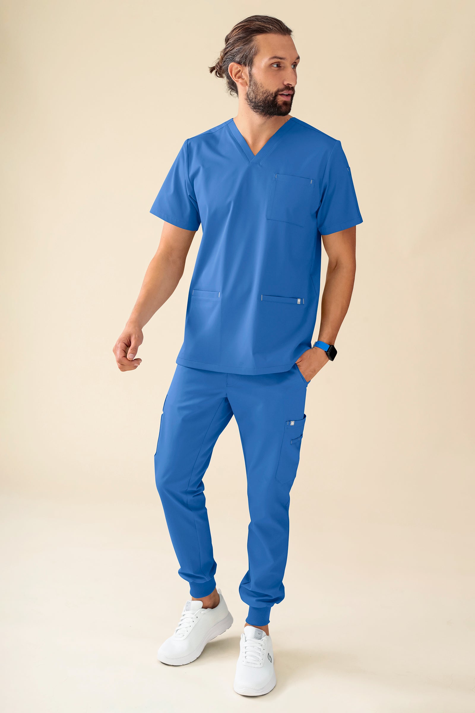 KAERE Tunique Homme - Col V bleu, Vue de face