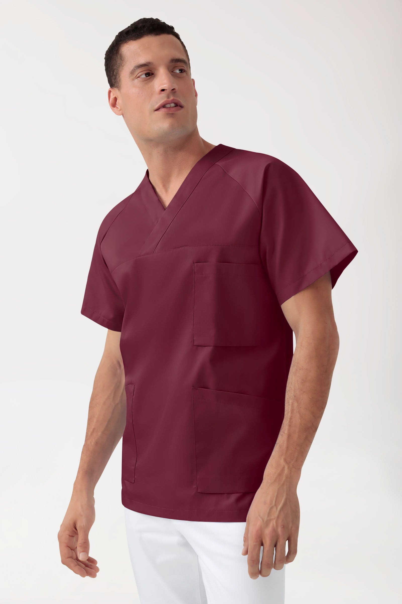 LA tunique médicale homme - Décolleté V bordeaux, Vue de face
