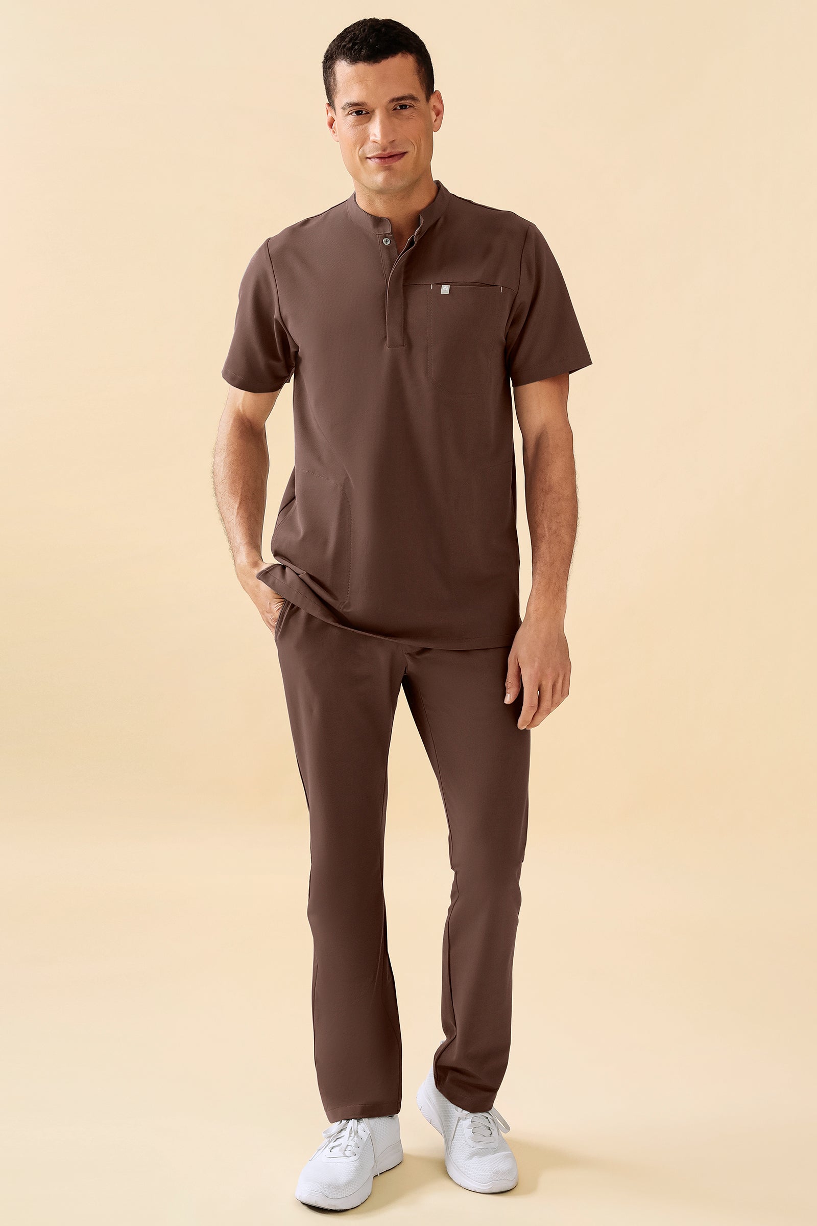 KAERE Tunique Homme - Col officier coffee