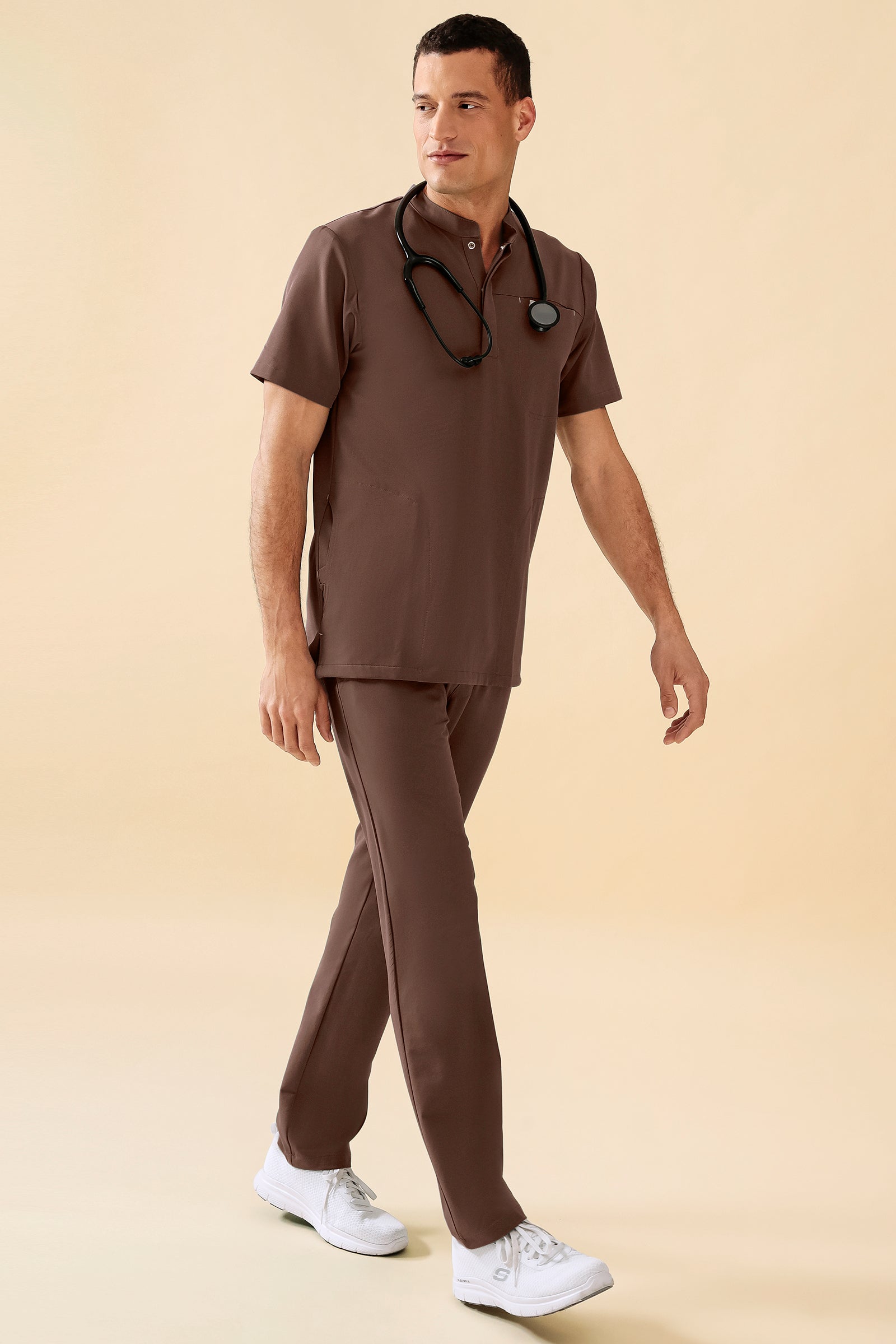 KAERE Tunique Homme - Col officier coffee