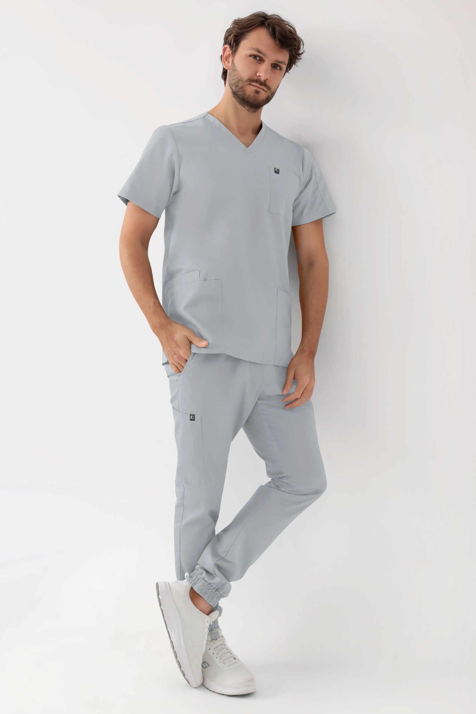 GREEN Tunique Stretch Homme - Décolleté V gris perle