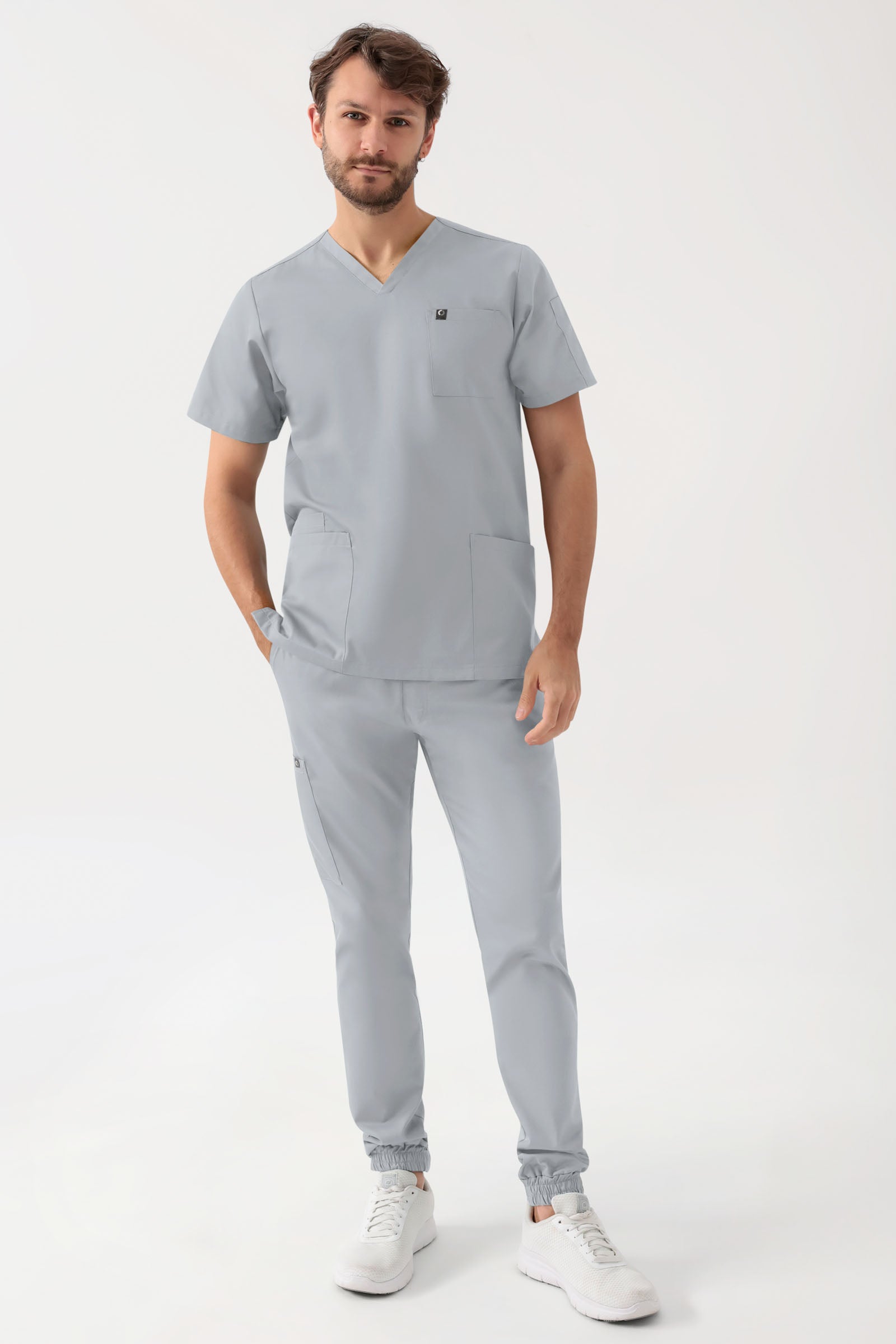 GREEN Tunique Stretch Homme - Décolleté V gris perle