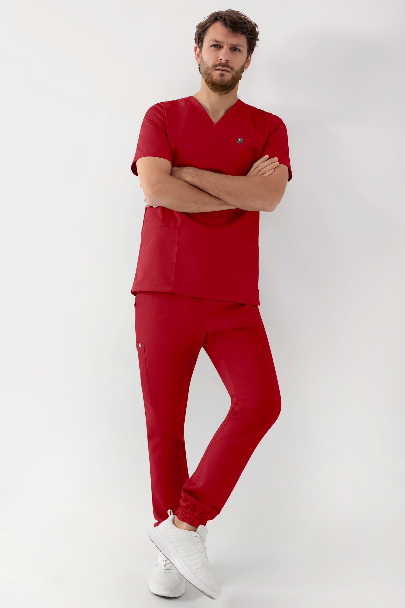 GREEN Tunique Stretch Homme - Décolleté V rouge, Vue de face