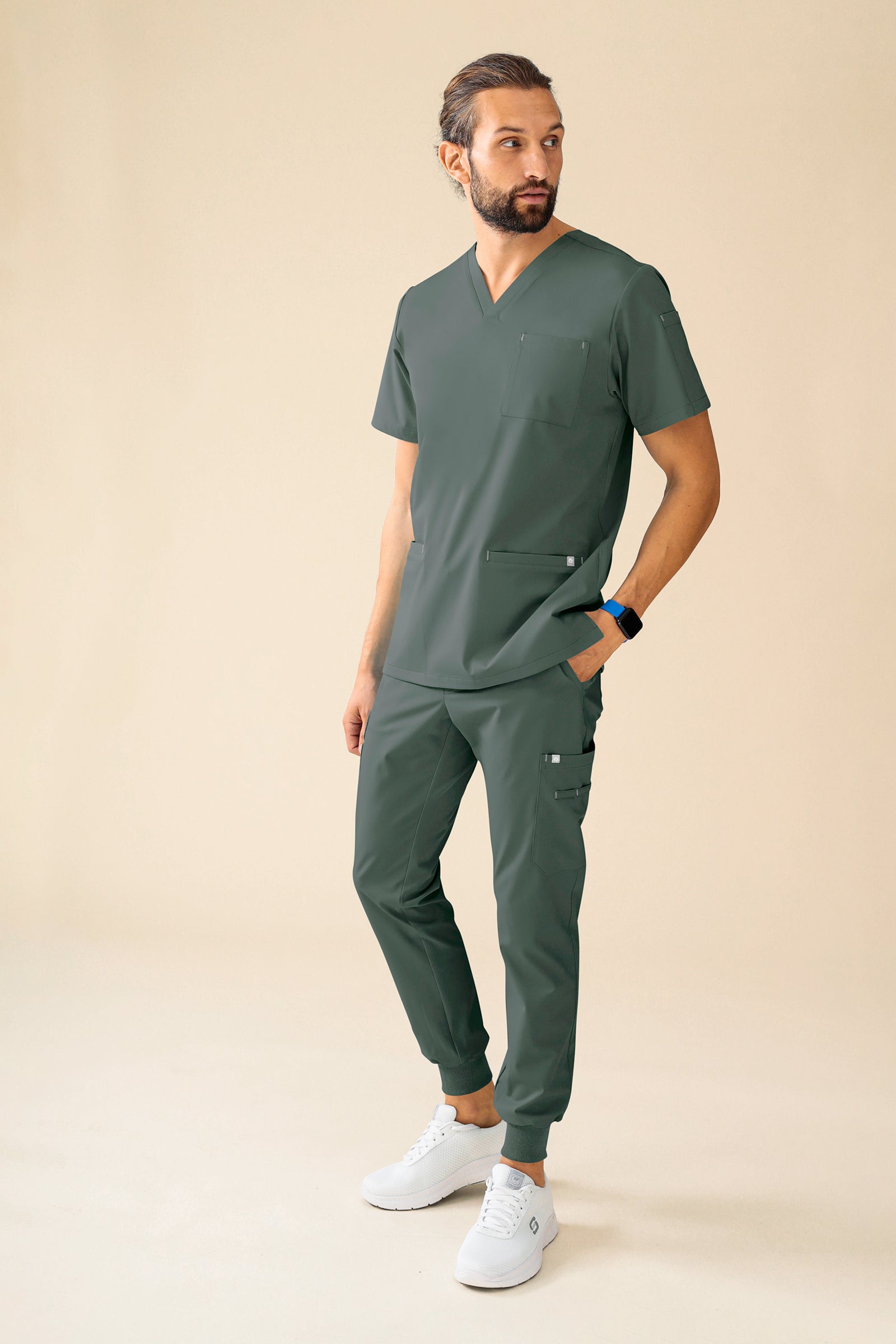 KAERE Tunique Homme - Col V vert foncé