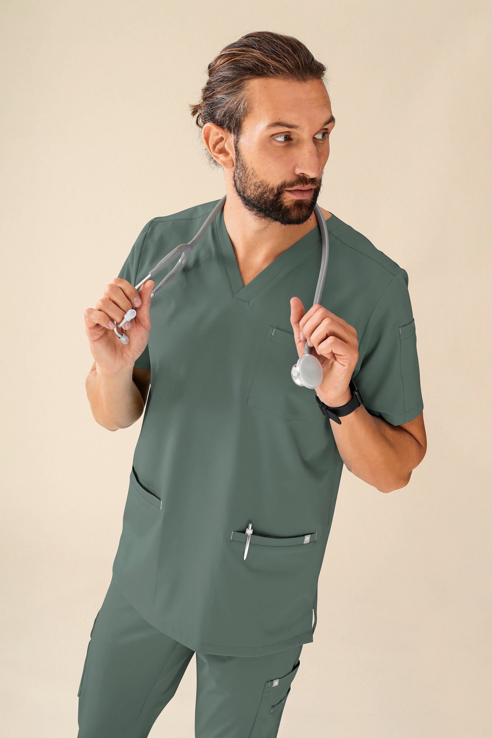 KAERE Tunique Homme - Col V vert foncé