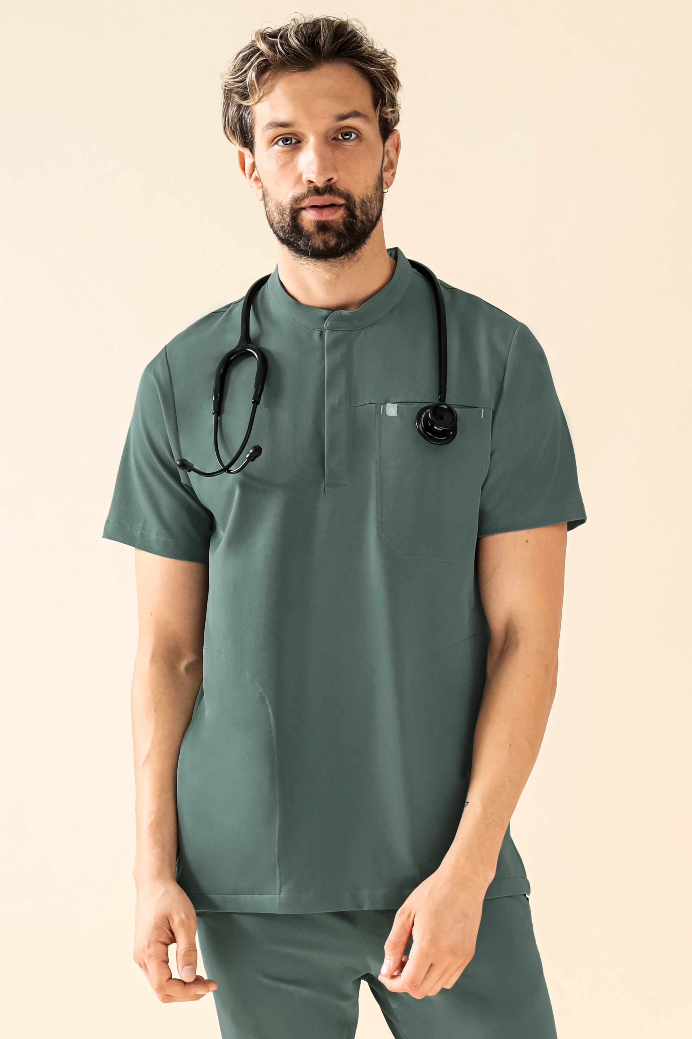 KAERE Tunique Homme - Col officier vert foncé