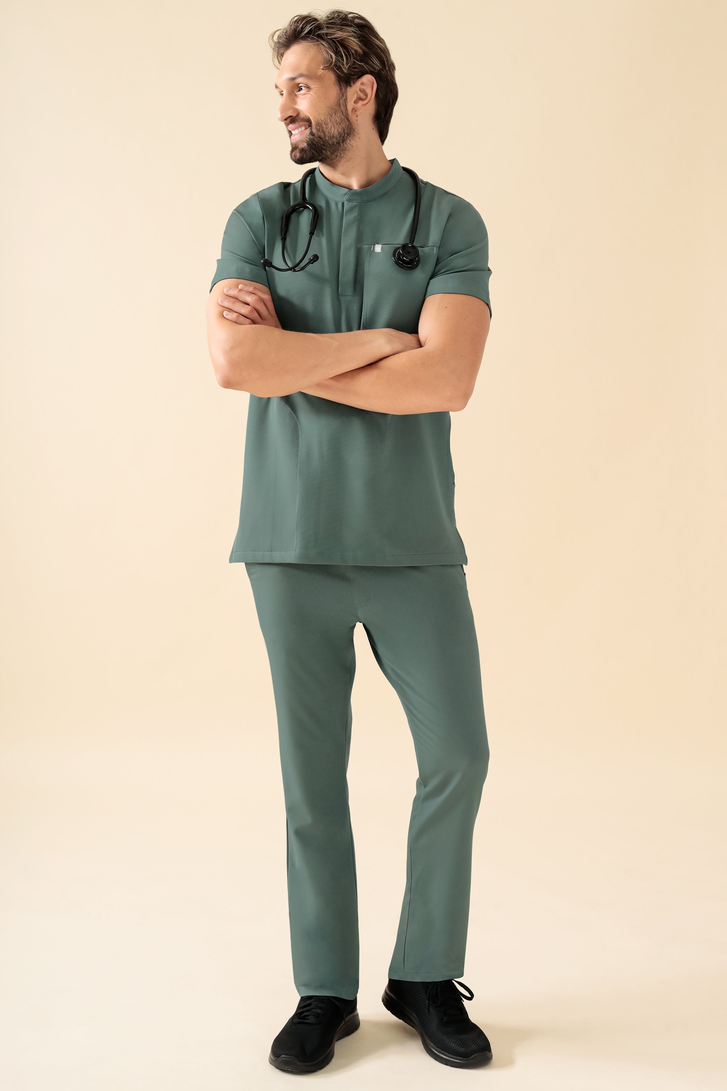 KAERE Tunique Homme - Col officier vert foncé