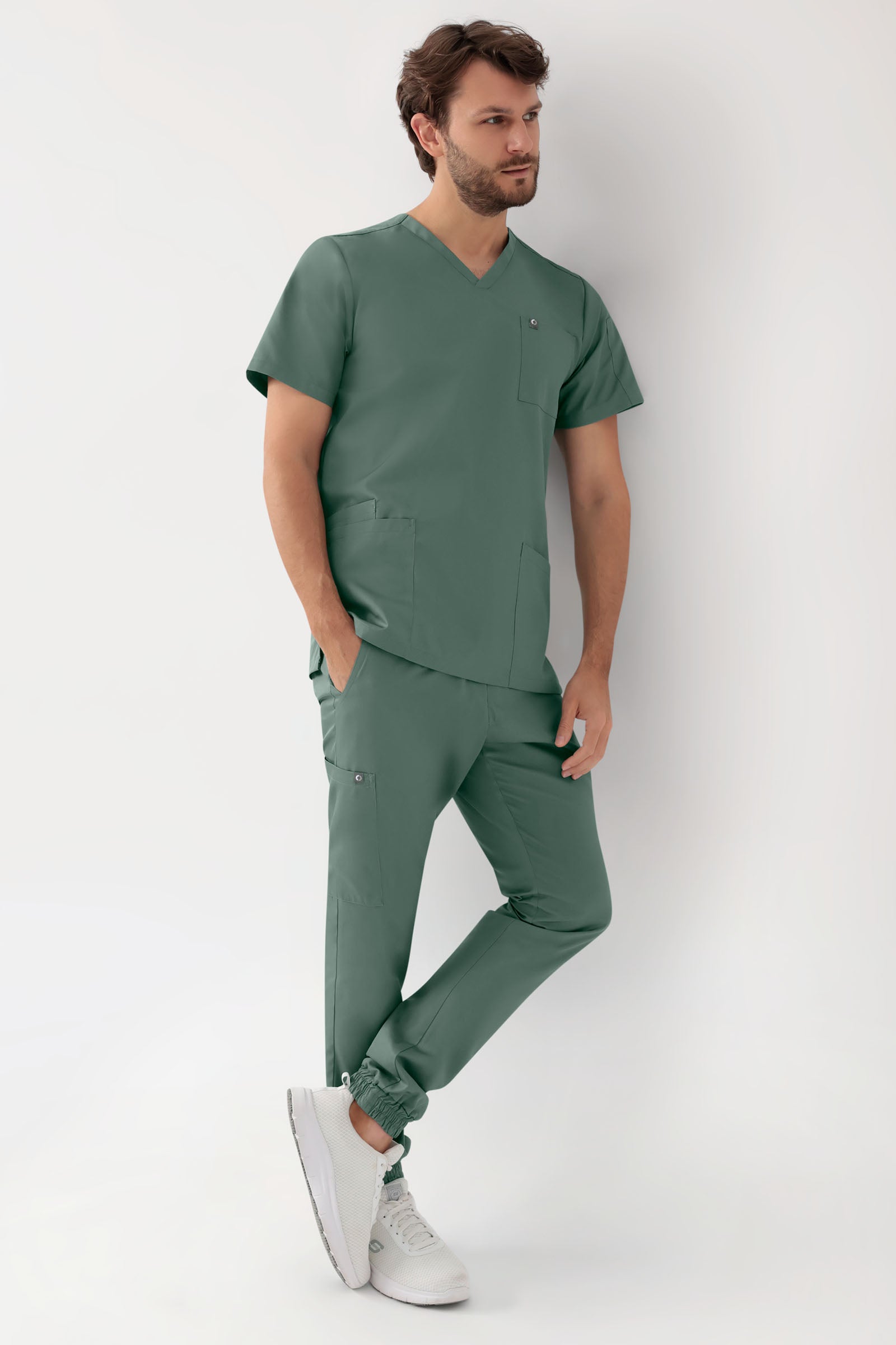 GREEN Tunique Stretch Homme - Décolleté V vert foncé