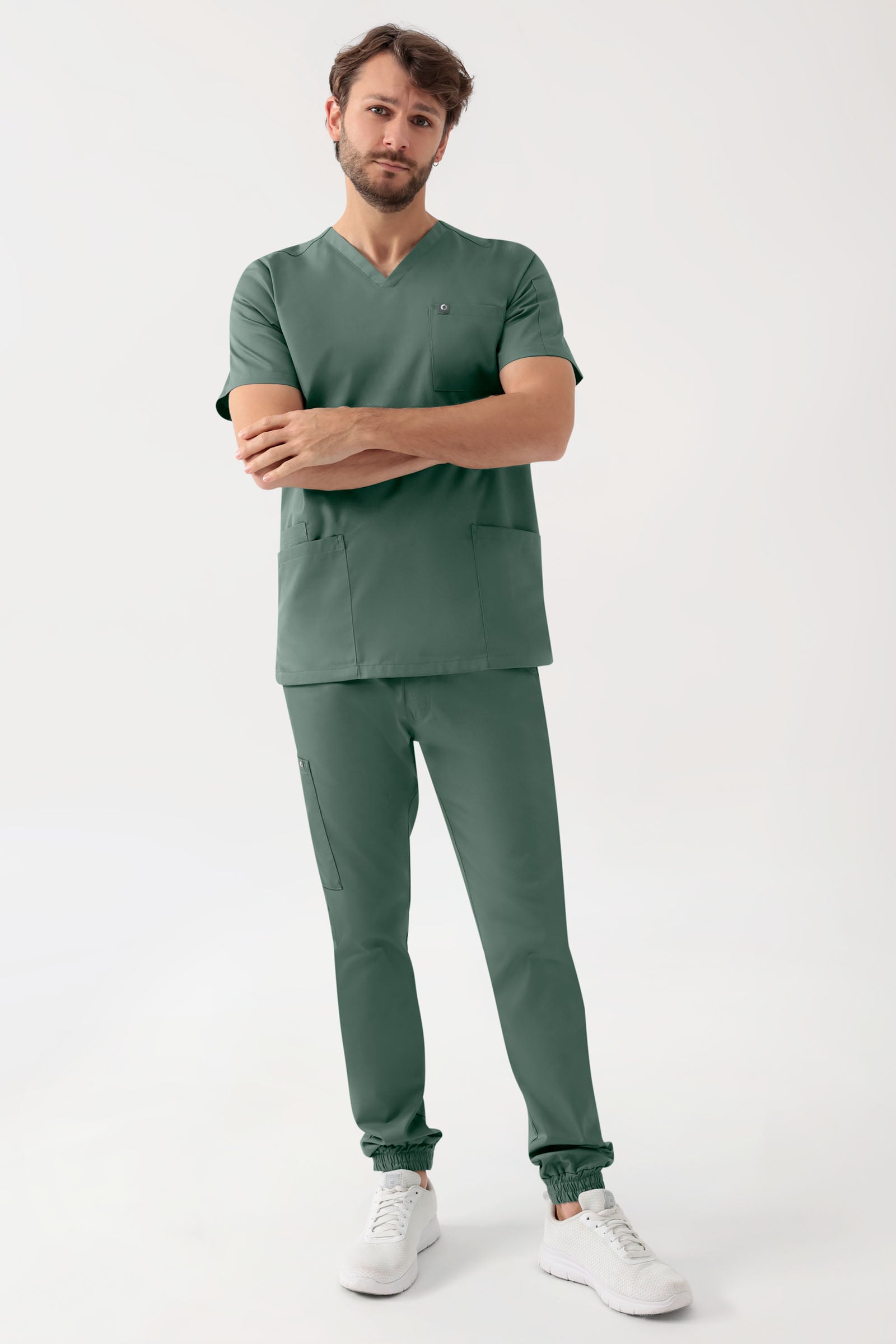 GREEN Tunique Stretch Homme - Décolleté V vert foncé
