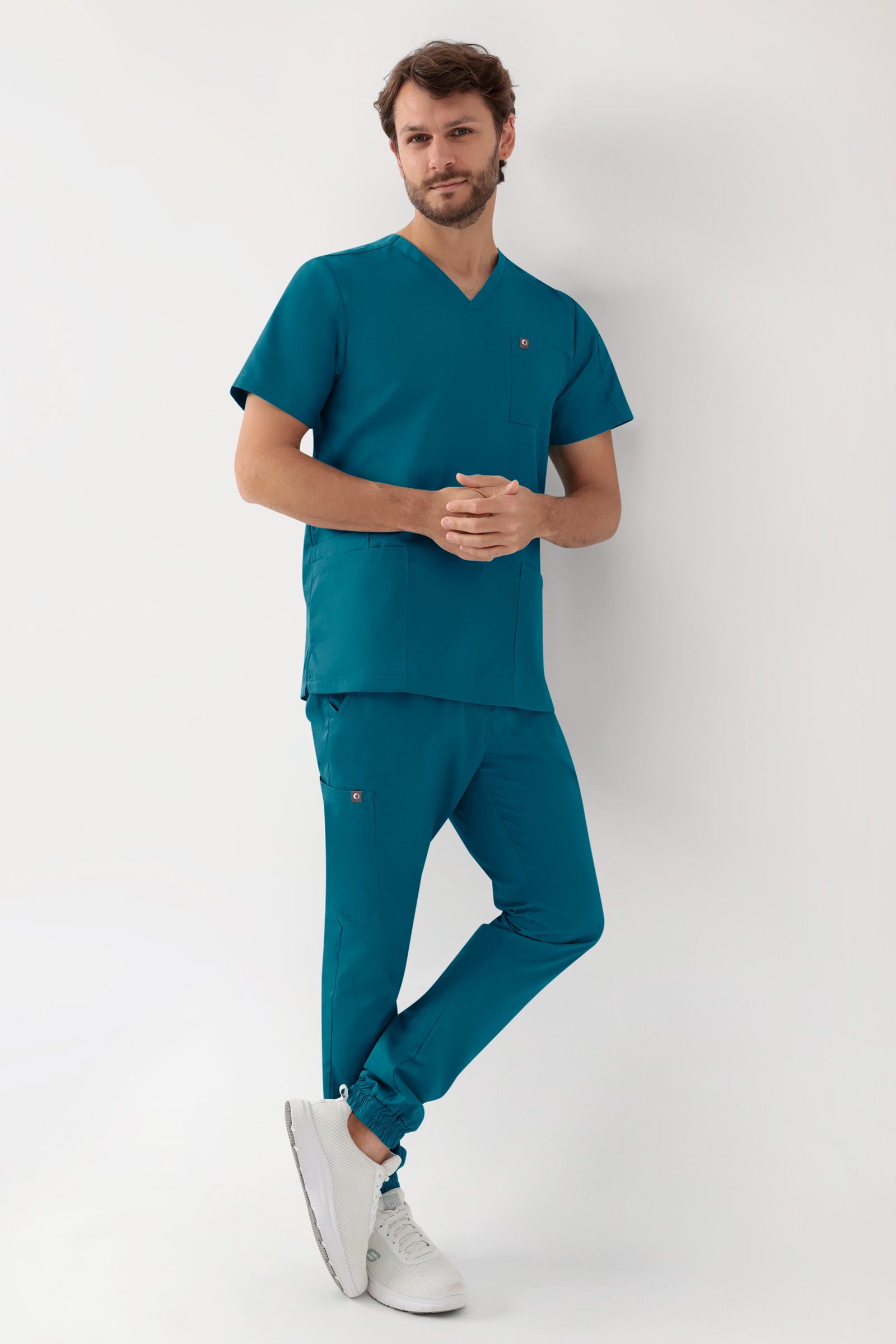 GREEN Tunique Stretch Homme - Décolleté V pétrole