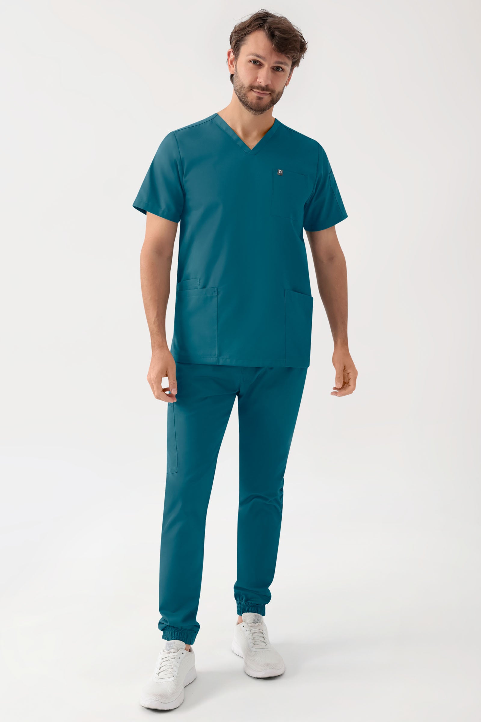 GREEN Tunique Stretch Homme - Décolleté V pétrole