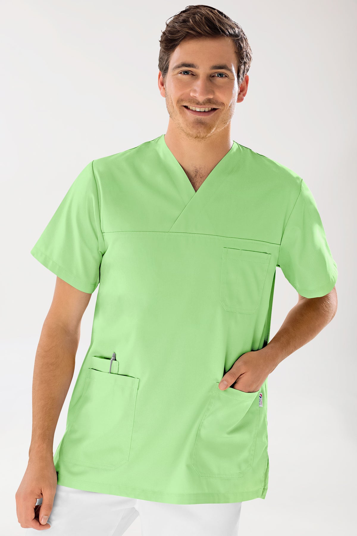 GREEN Tunique Homme - Col V vert pomme, Vue de face