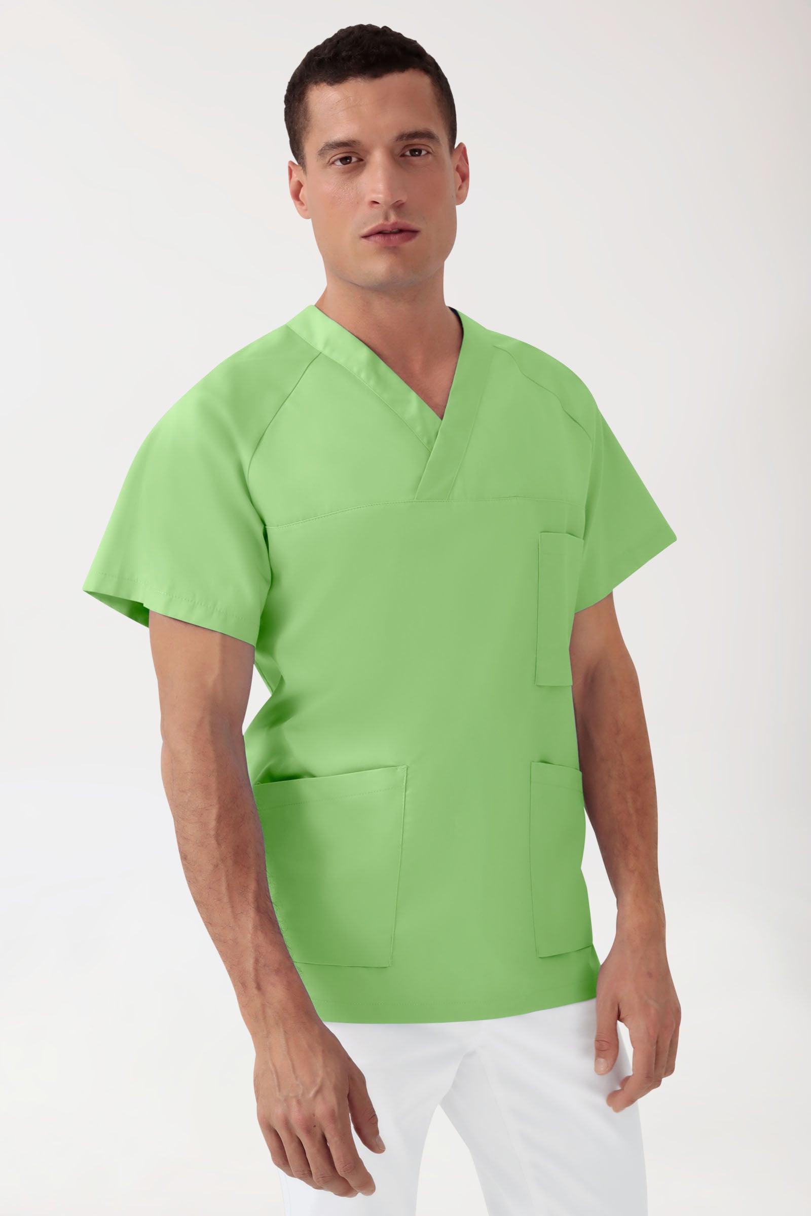 LA tunique médicale homme - Décolleté V vert pomme, Vue de face