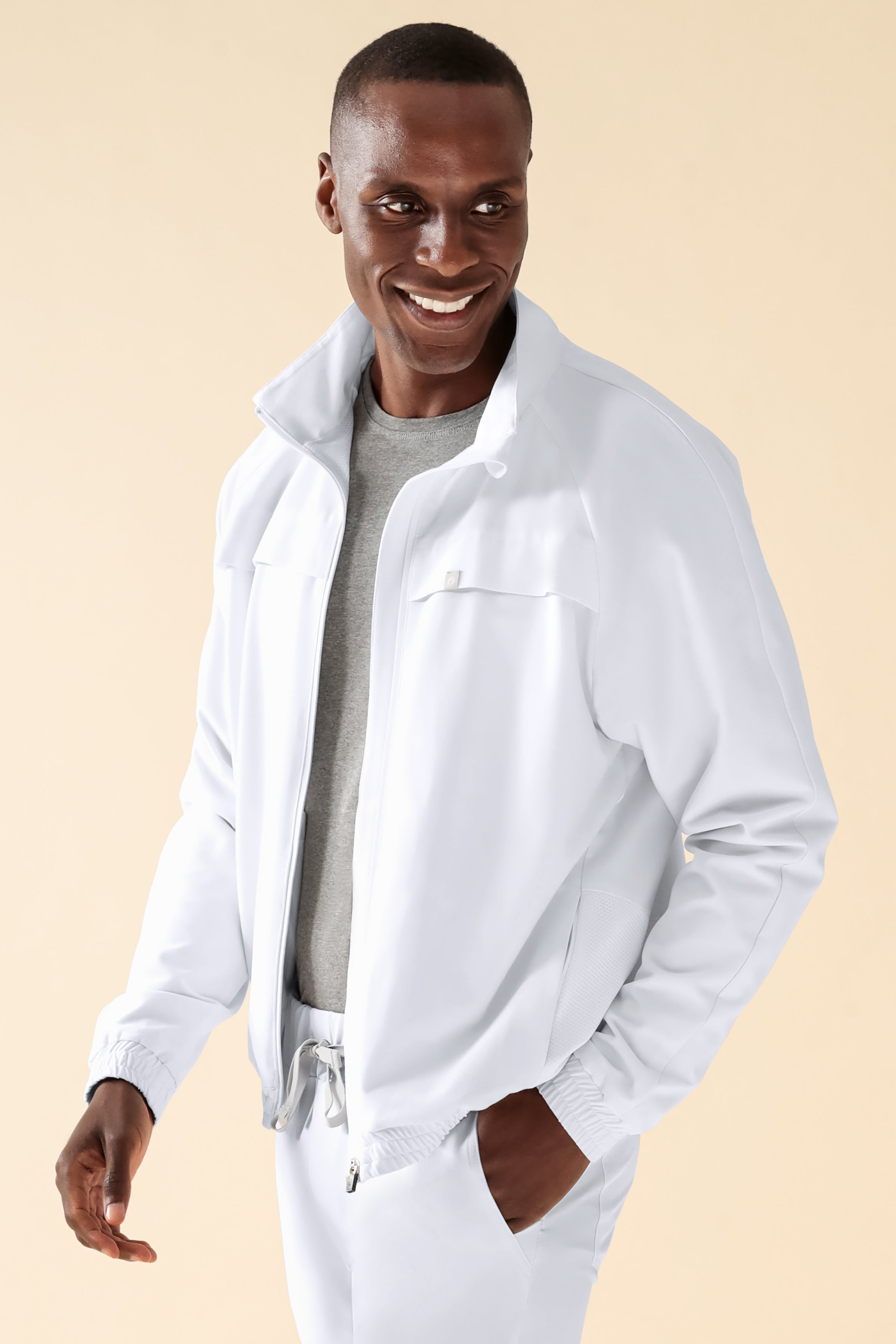 KAERE Veste blouson Homme - Poignet élastiqué blanc