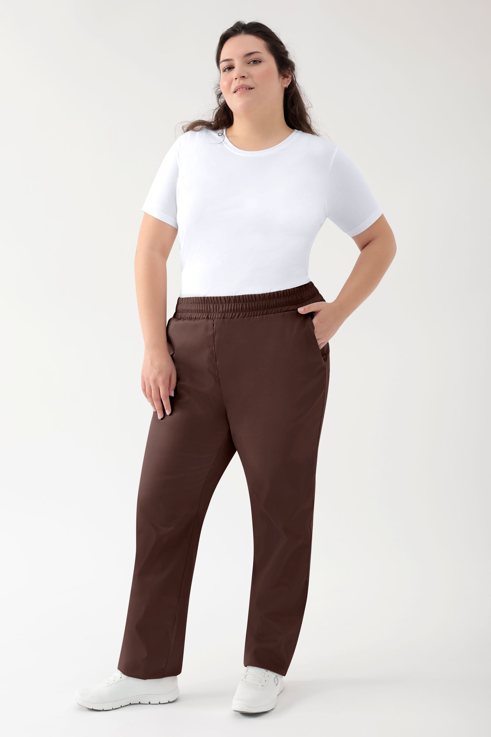 GREEN Pantalon Stretch mixte - Ceinture élastiquée coffee, Vue de face