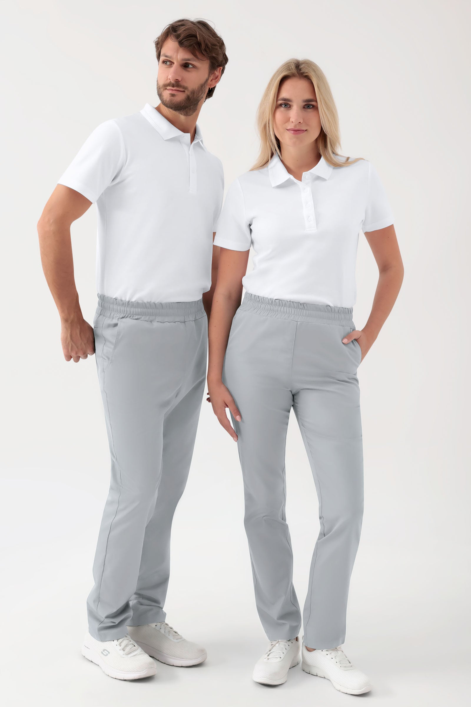 GREEN Pantalon Stretch mixte - Ceinture élastiquée gris perle
