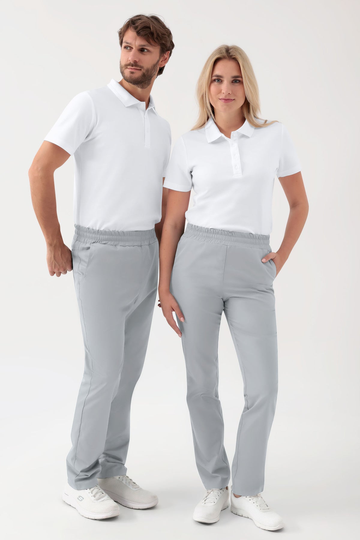 GREEN Pantalon Stretch mixte - Ceinture élastiquée gris perle, Vue de face