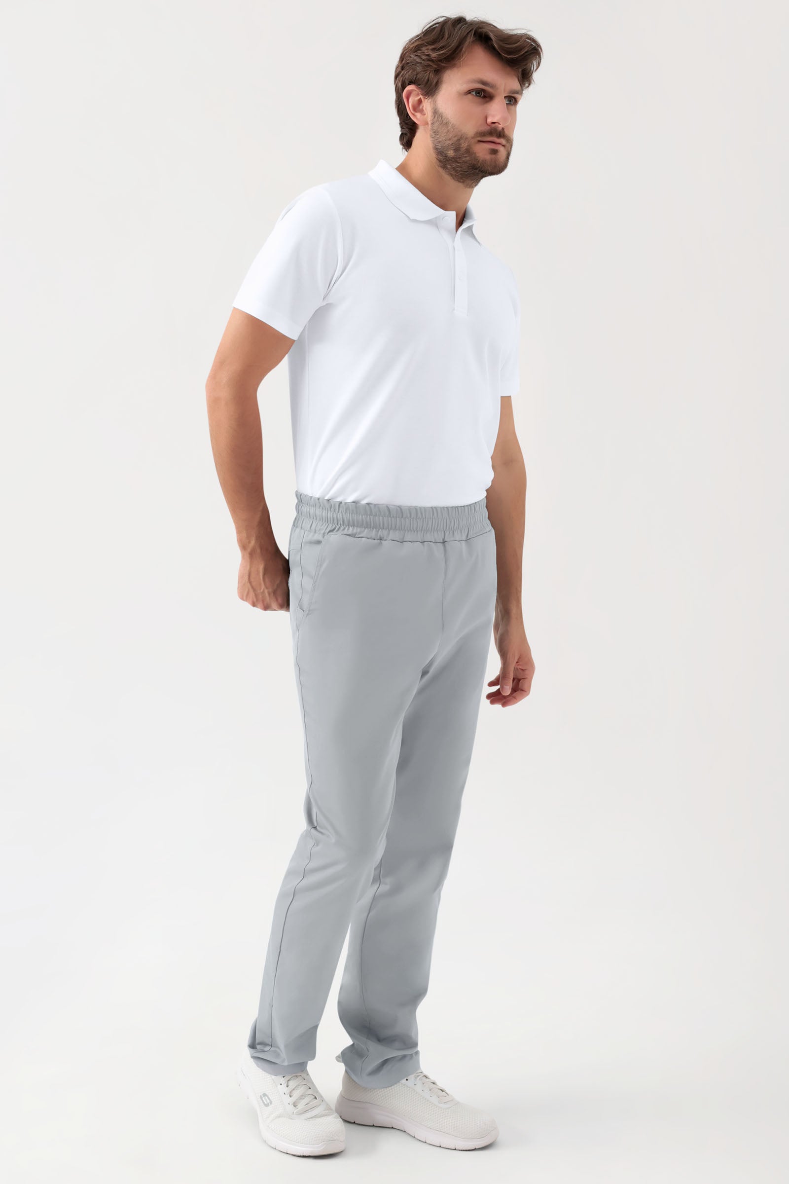 GREEN Pantalon Stretch mixte - Ceinture élastiquée gris perle