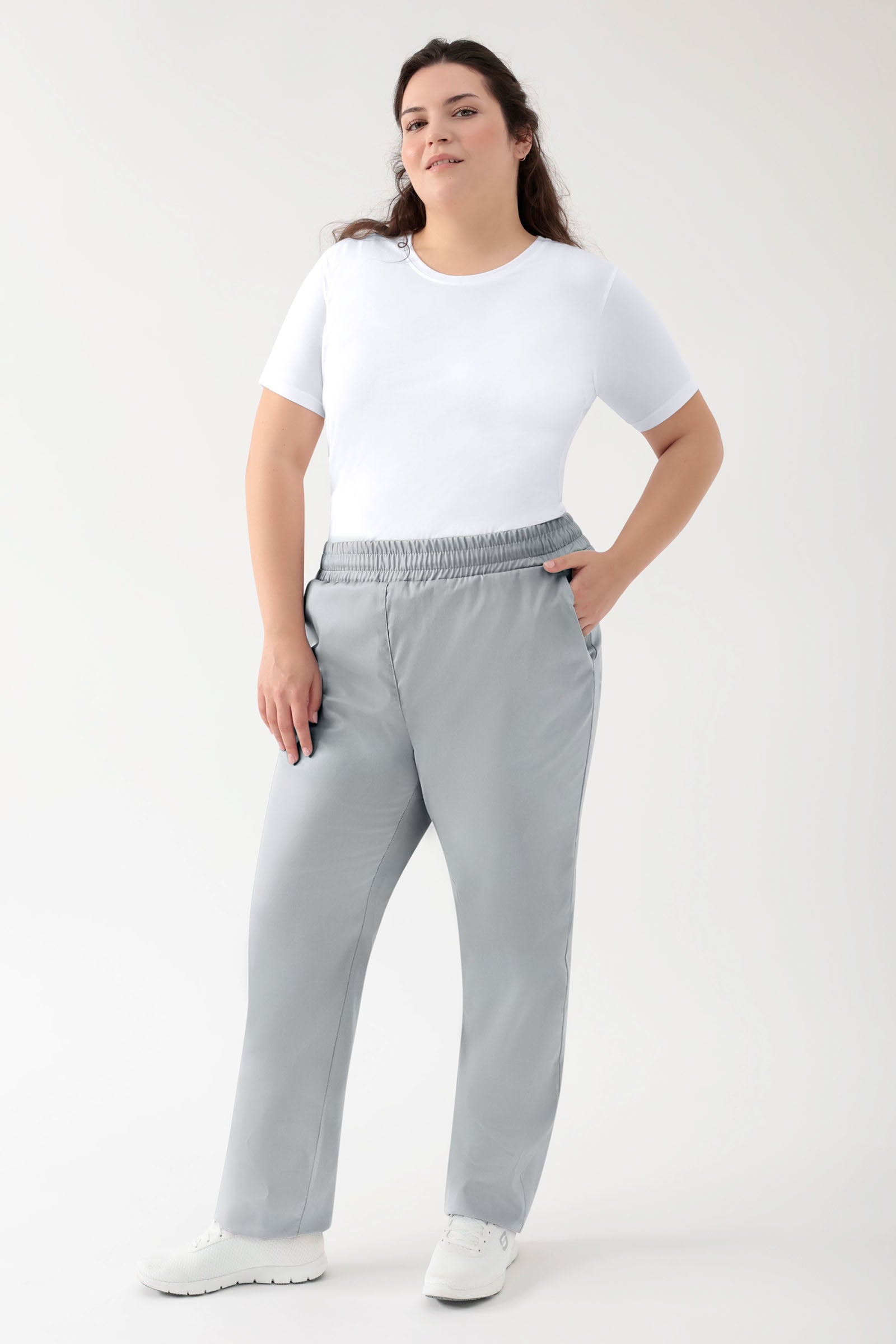 GREEN Pantalon Stretch mixte - Ceinture élastiquée gris perle
