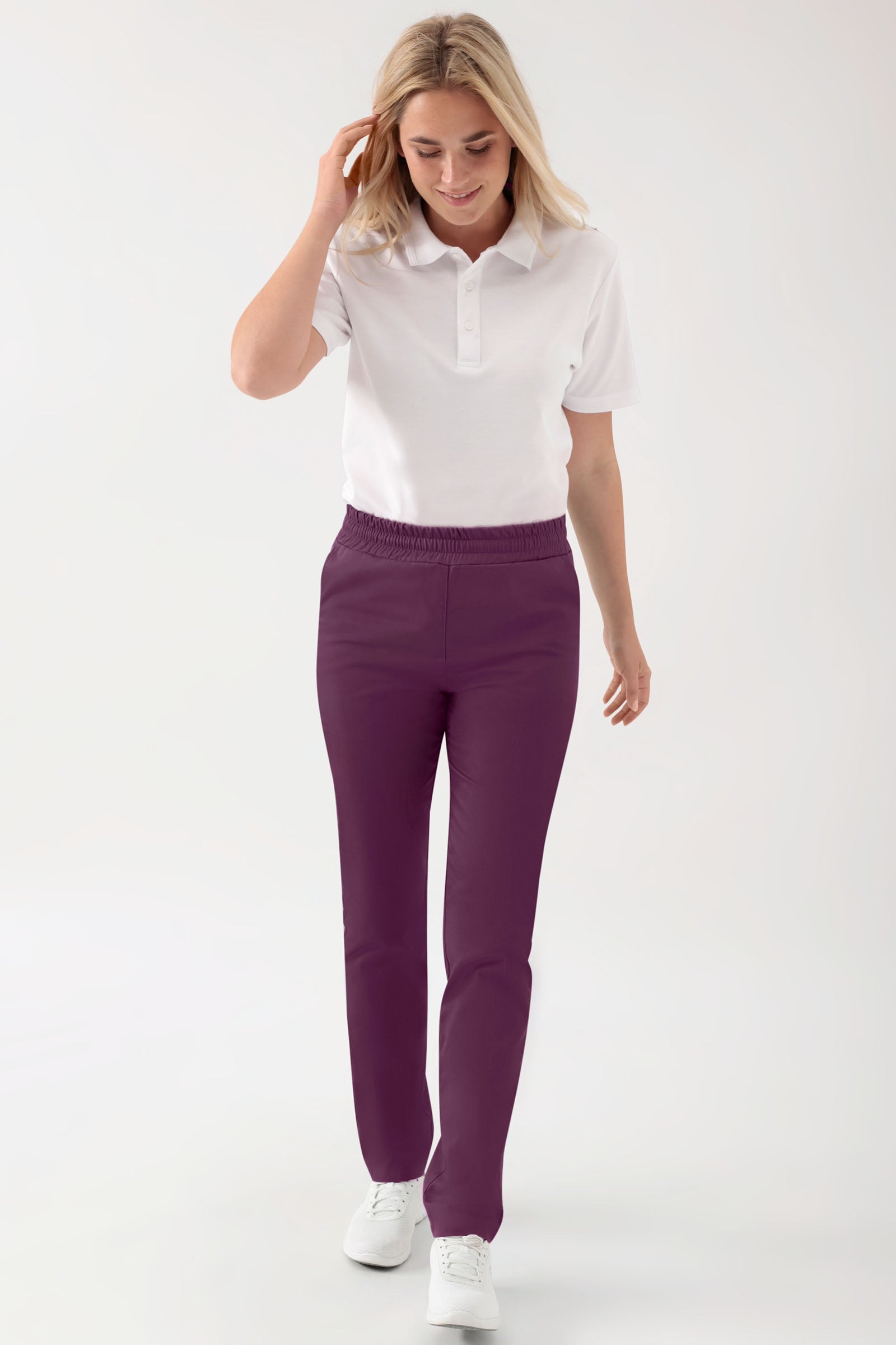 GREEN Pantalon Stretch mixte - Ceinture élastiquée prune