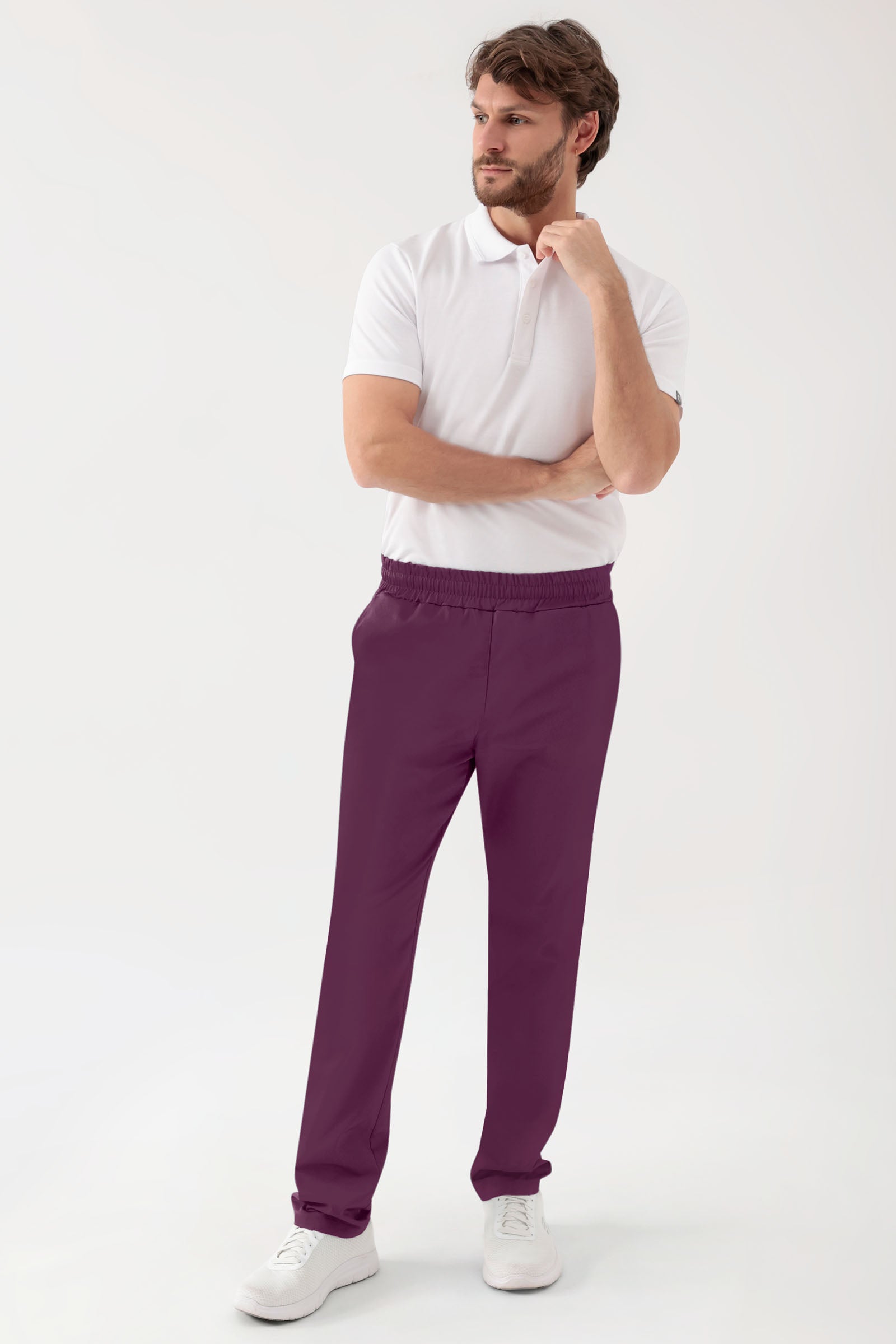 GREEN Pantalon Stretch mixte - Ceinture élastiquée prune