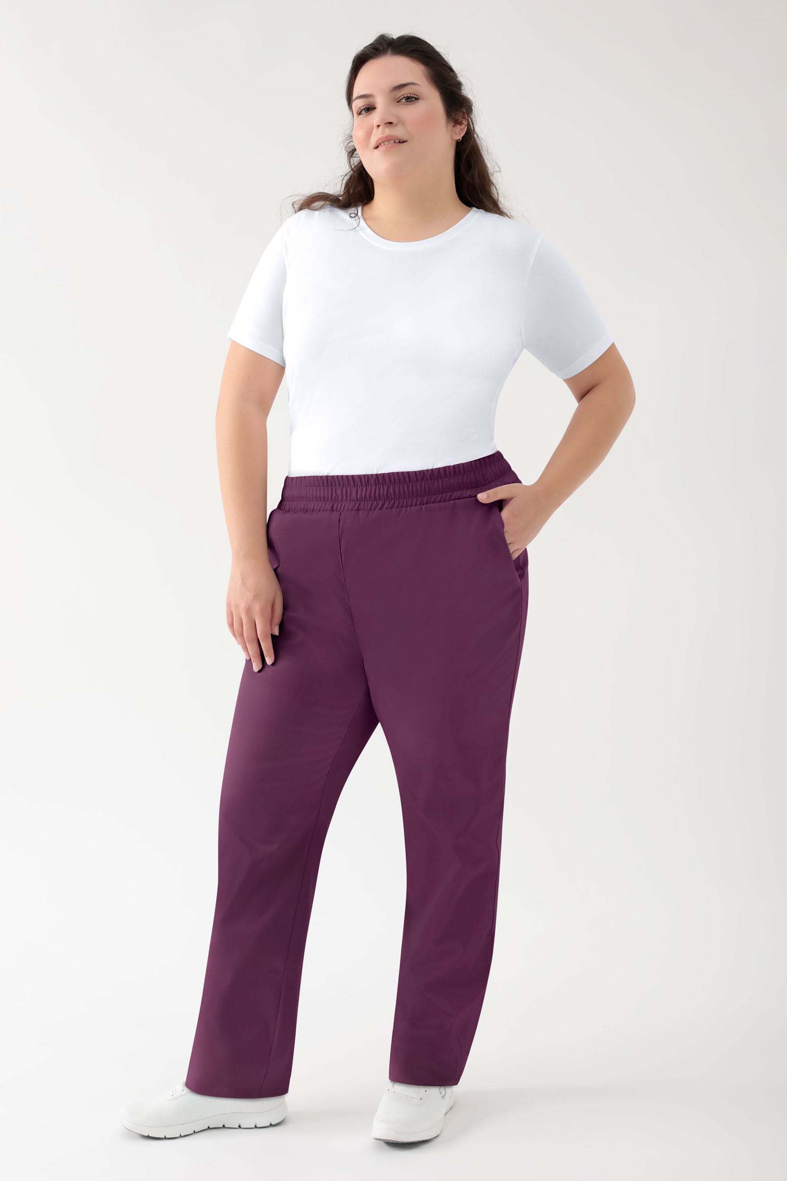 GREEN Pantalon Stretch mixte - Ceinture élastiquée prune