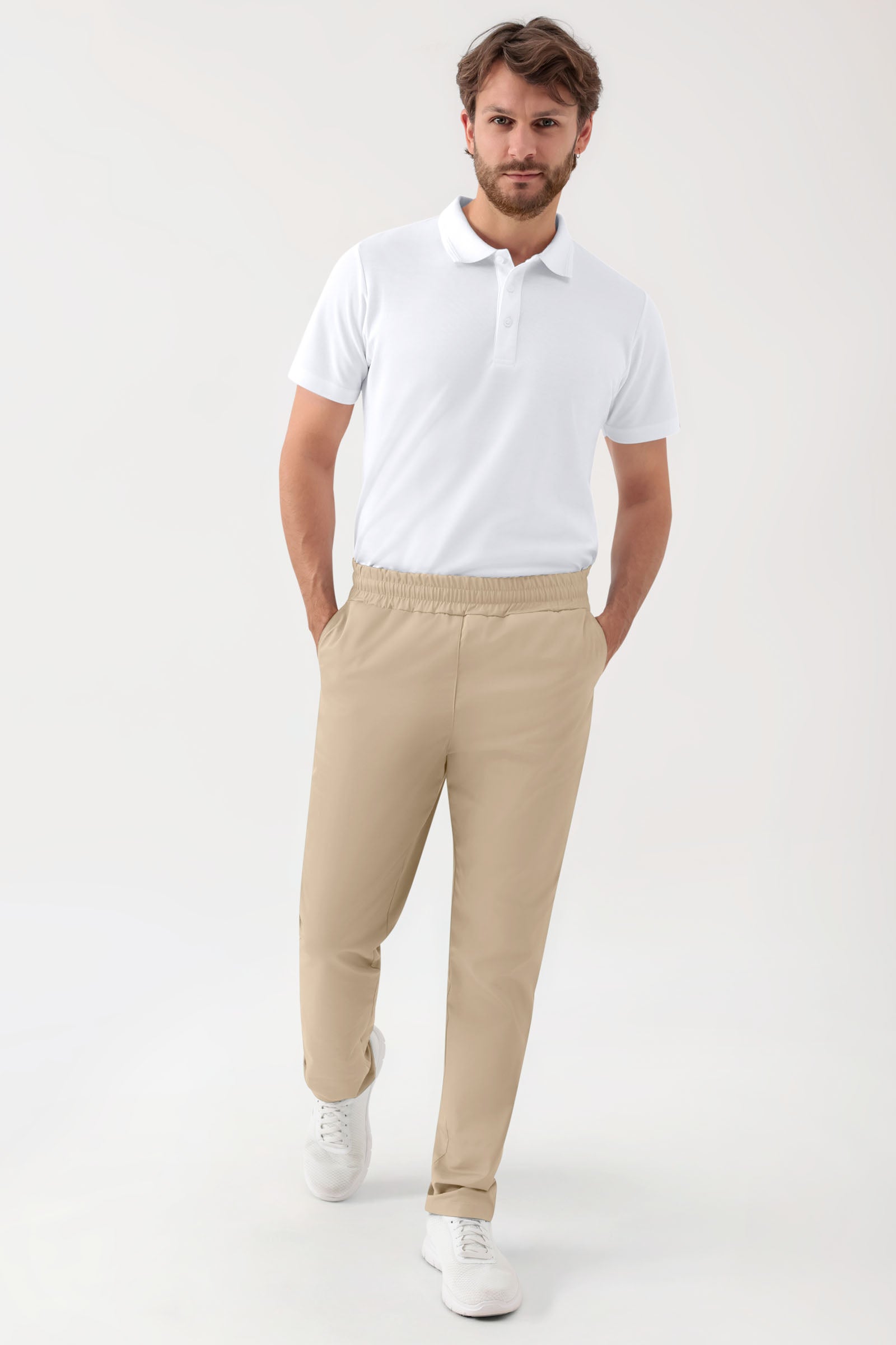 GREEN Pantalon Stretch mixte - Ceinture élastiquée sable