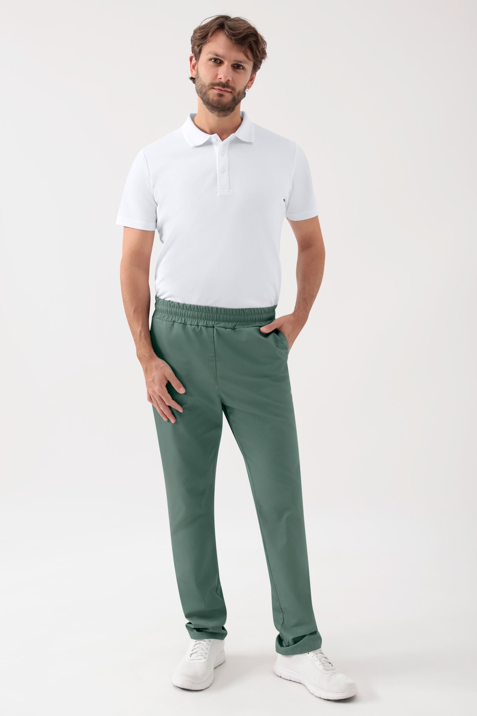 GREEN Pantalon Stretch mixte - Ceinture élastiquée vert foncé