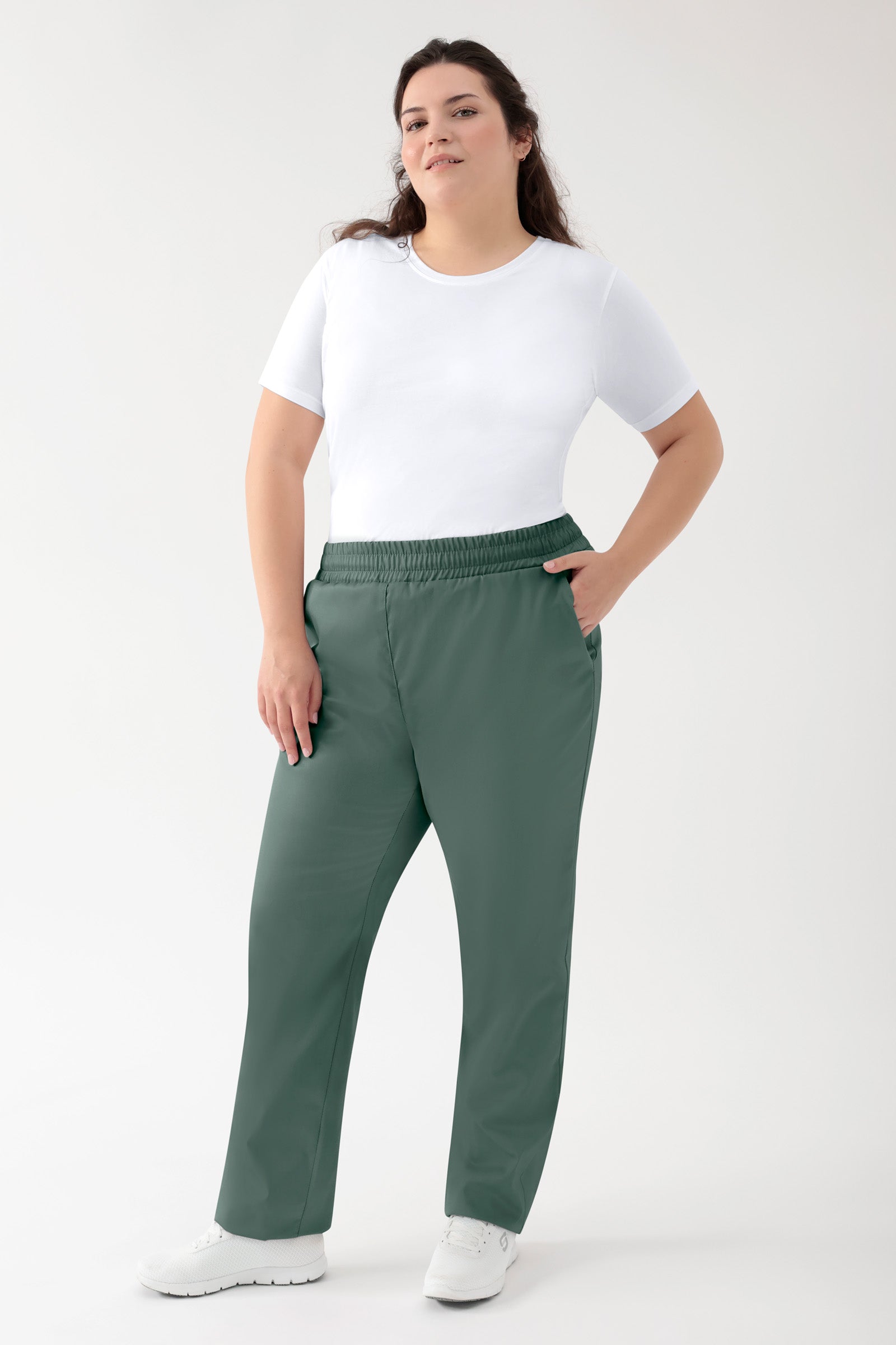 GREEN Pantalon Stretch mixte - Ceinture élastiquée vert foncé