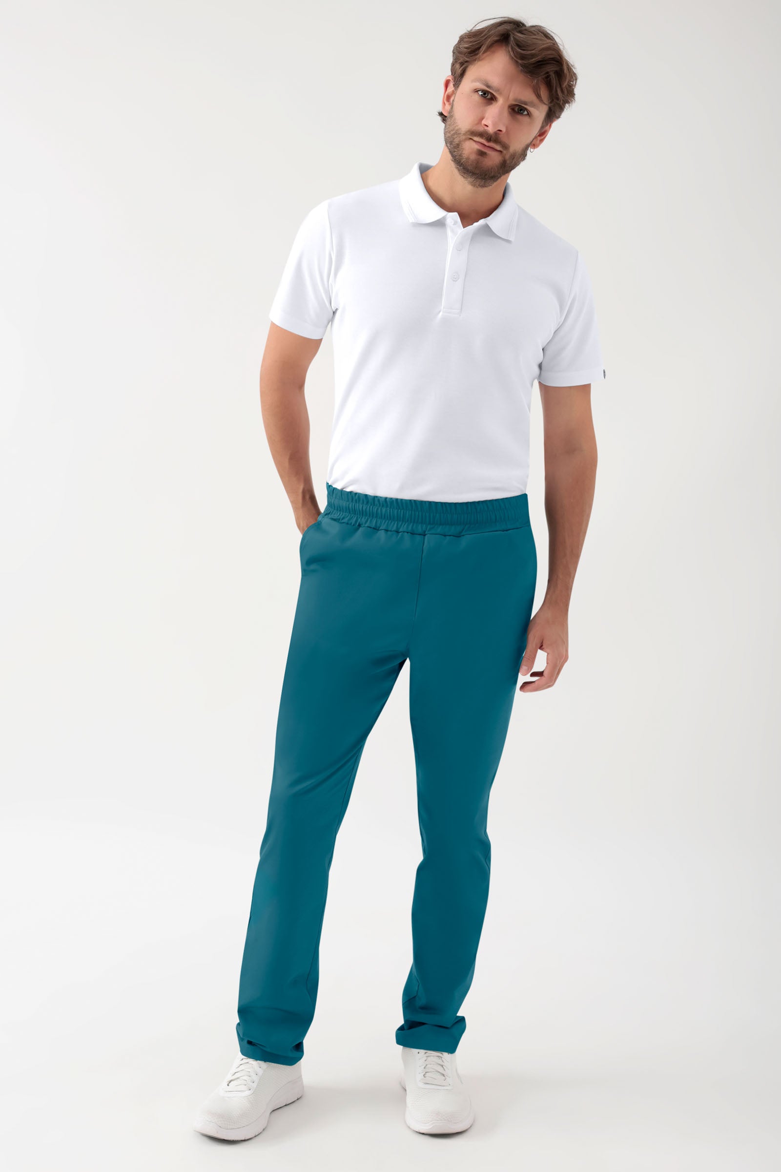 GREEN Pantalon Stretch mixte - Ceinture élastiquée pétrole