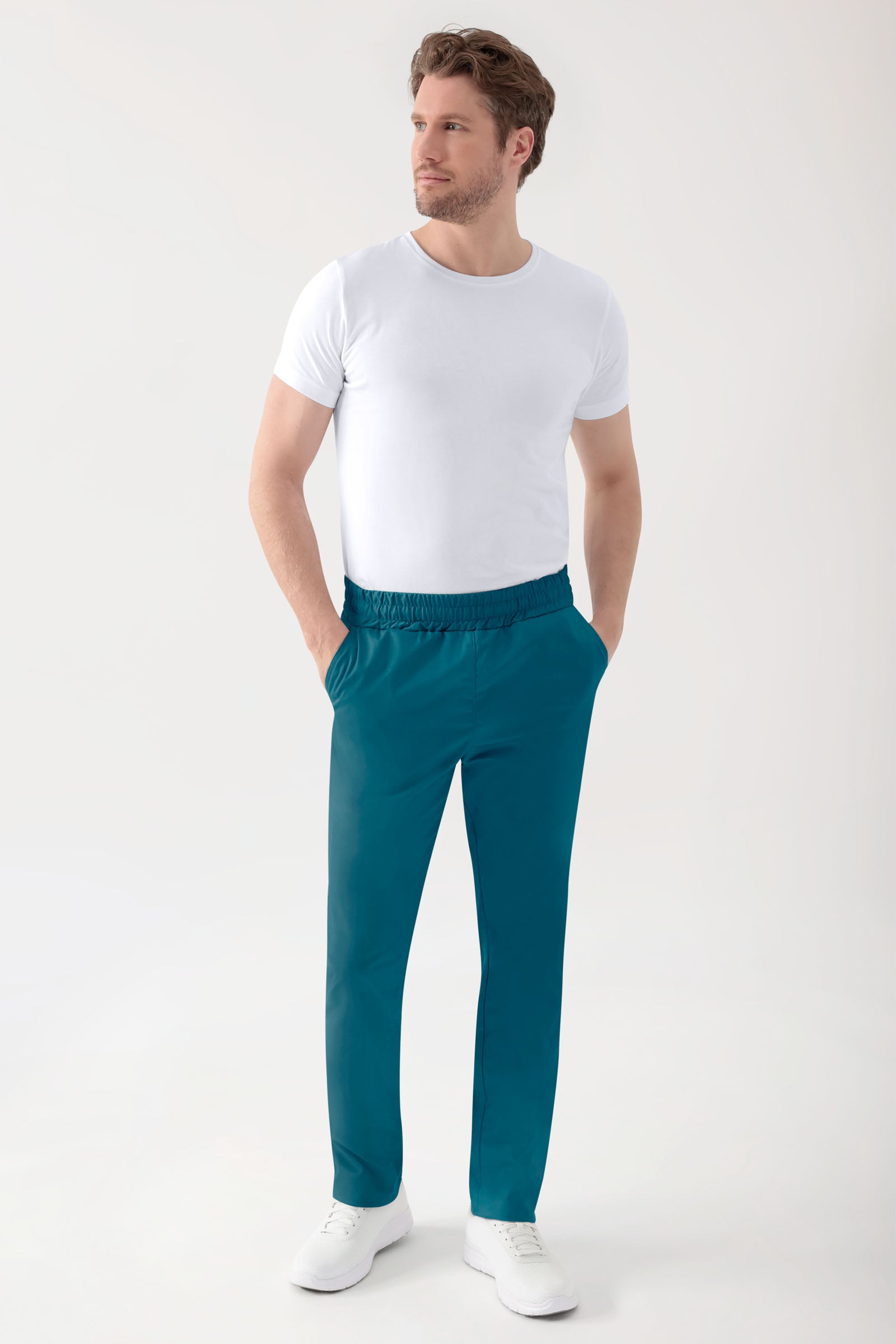 Pantalon Stretch mixte - Ceinture élastiquée pétrole
