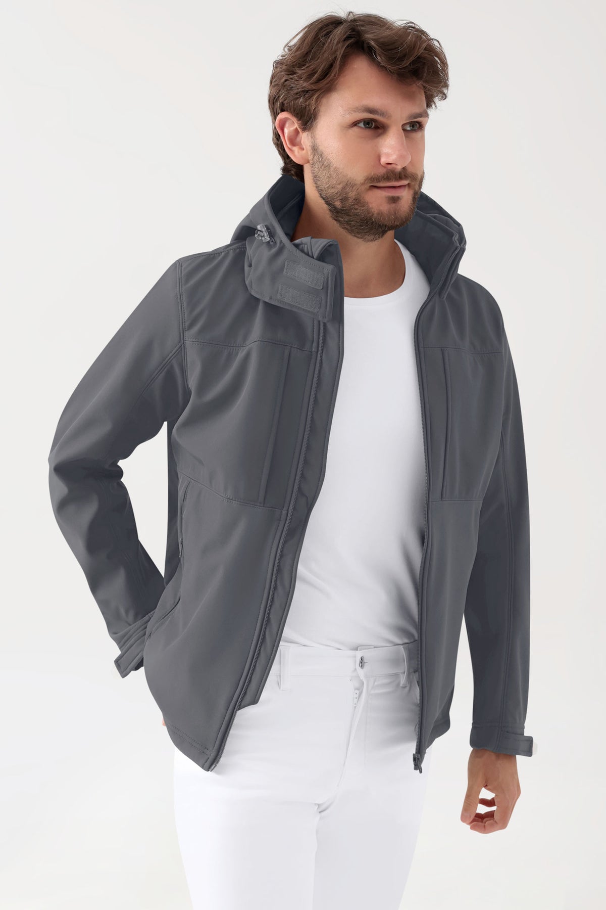 Softshell Veste mixte - à capuche gris minéral, Vue de face