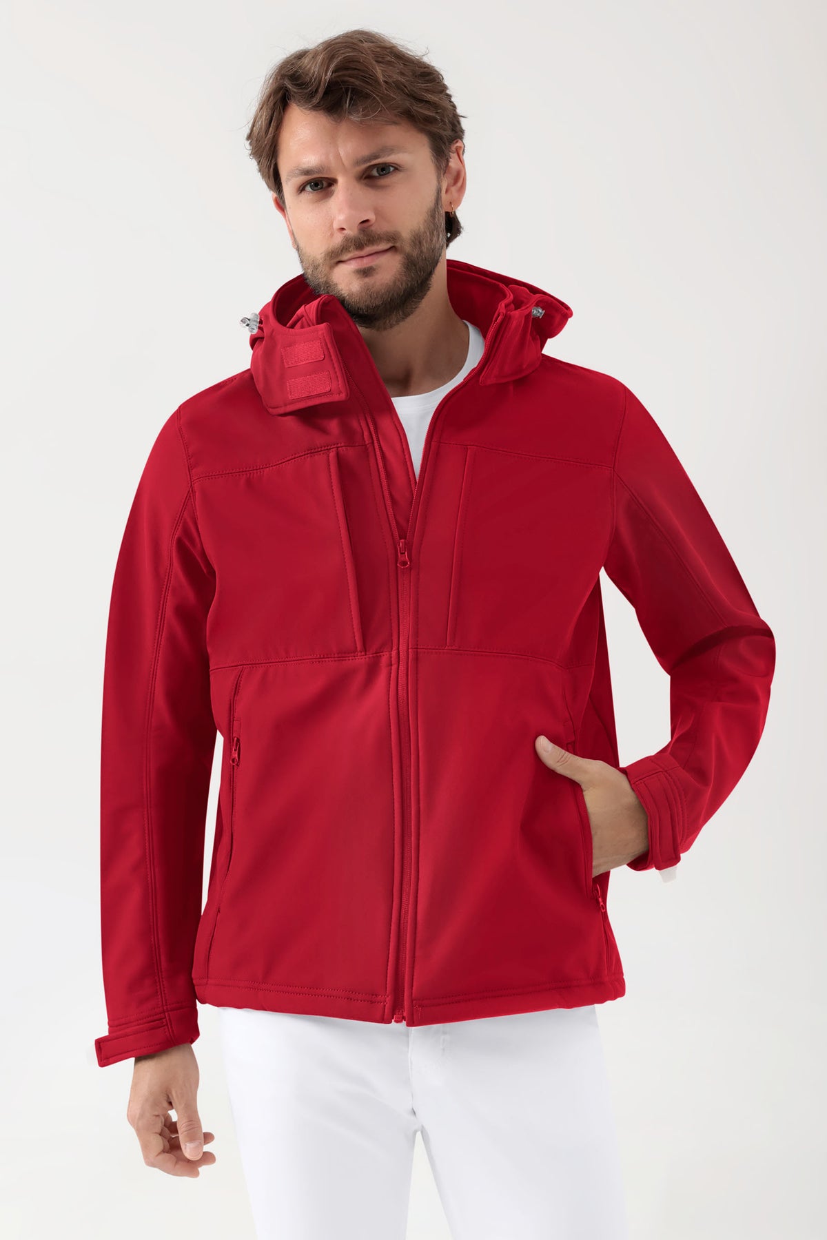 Softshell Veste mixte - à capuche rouge