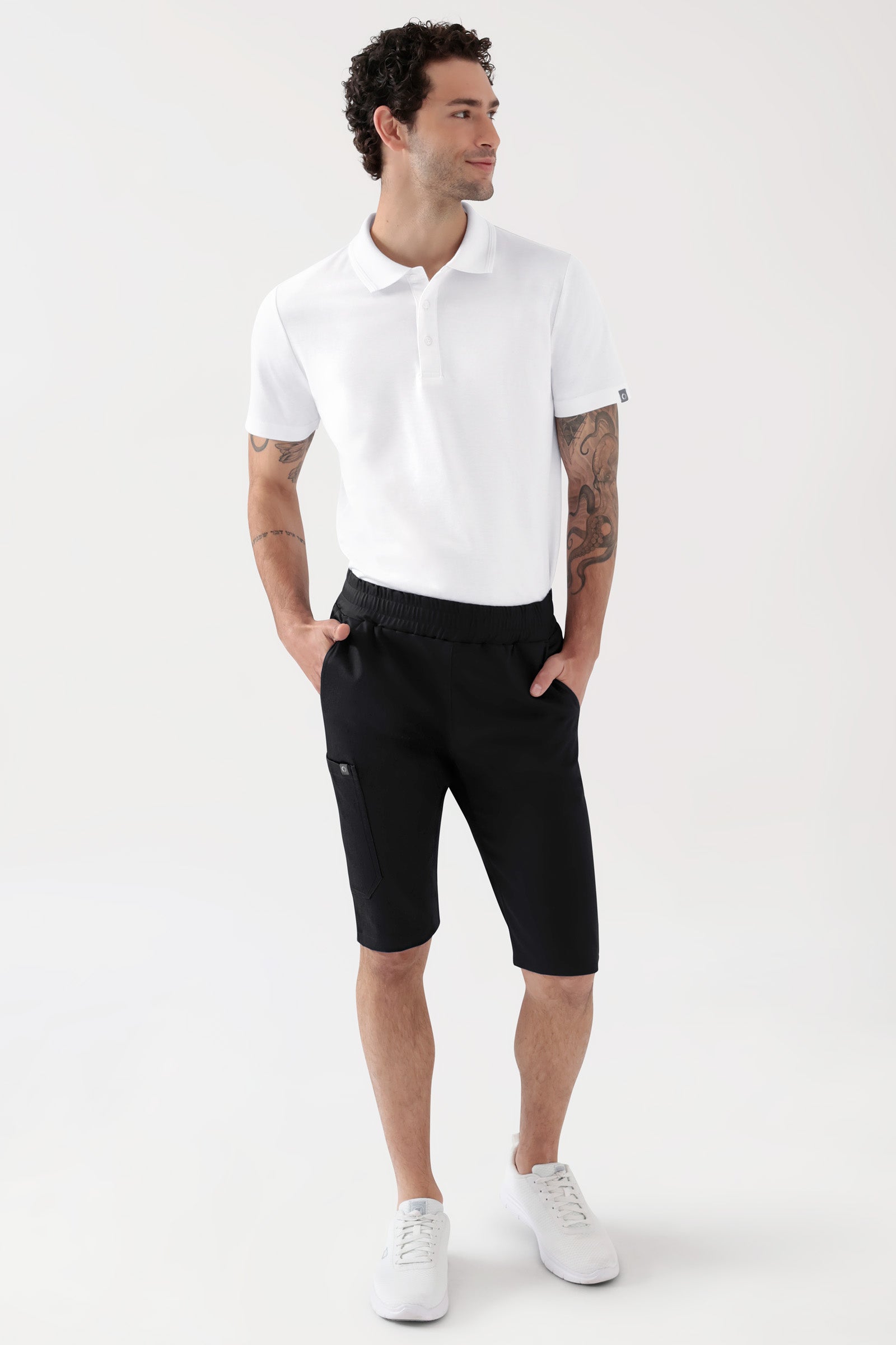 COMFY FLEX Pantalon Stretch mixte - bermuda noir, Vue de face Le mannequin mesure 188 cm et porte la taille M