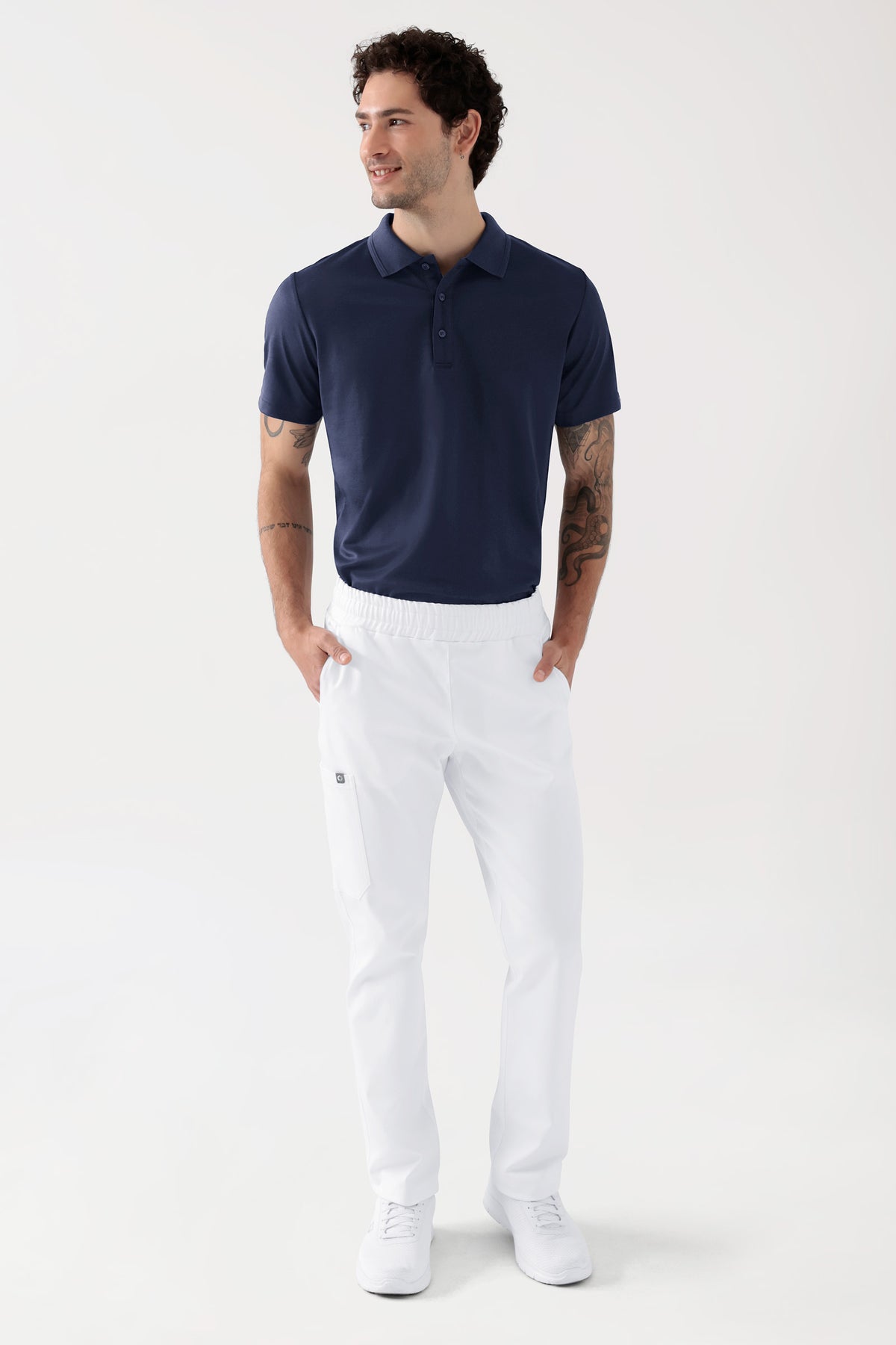 COMFY FLEX Pantalon Stretch mixte - 1/1 longueur blanc, Vue de face Le mannequin mesure 188 cm et porte la taille M