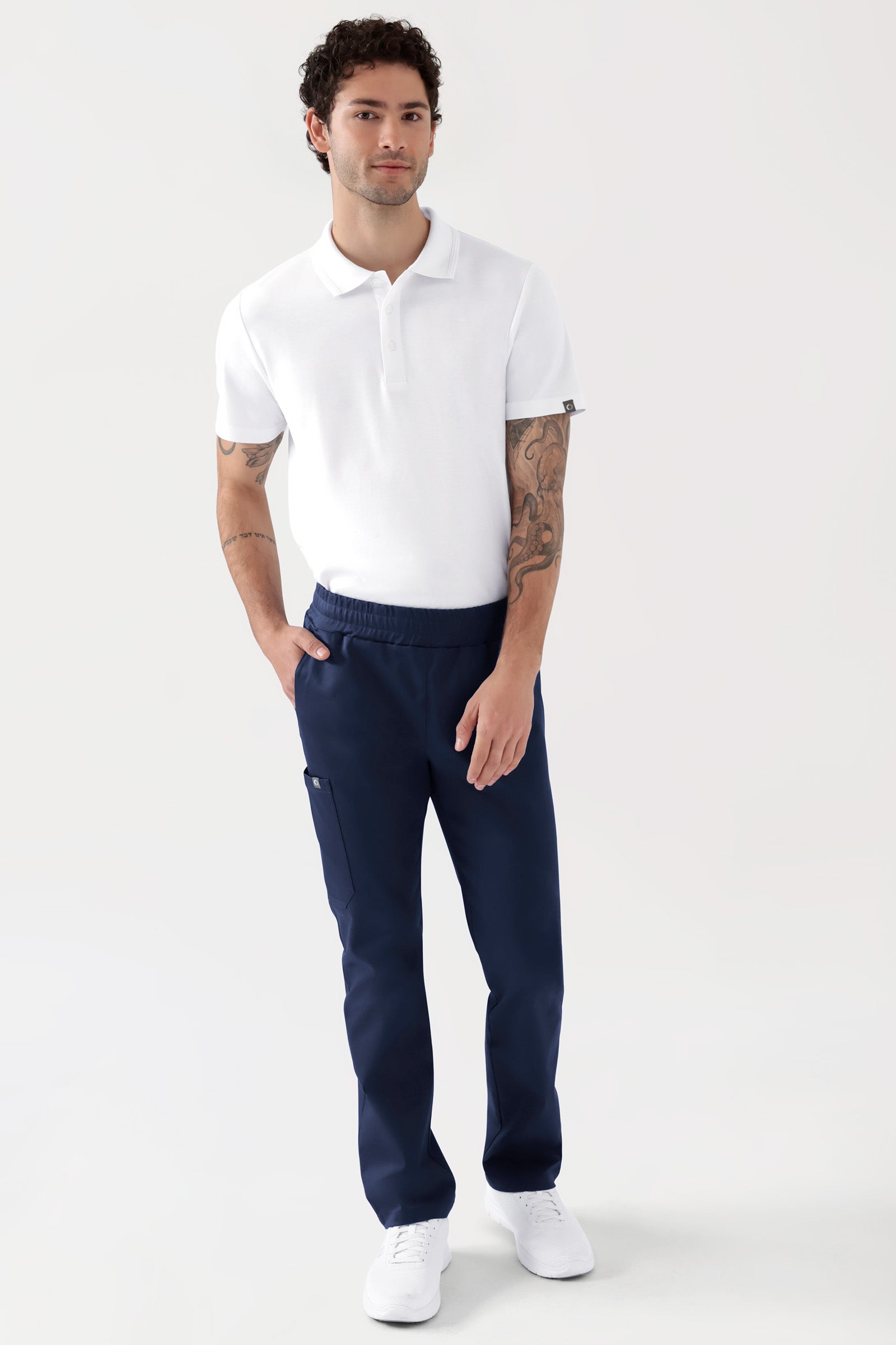COMFY FLEX Pantalon Stretch mixte - 1/1 longueur navy, Vue de face Le mannequin mesure 188 cm et porte la taille M